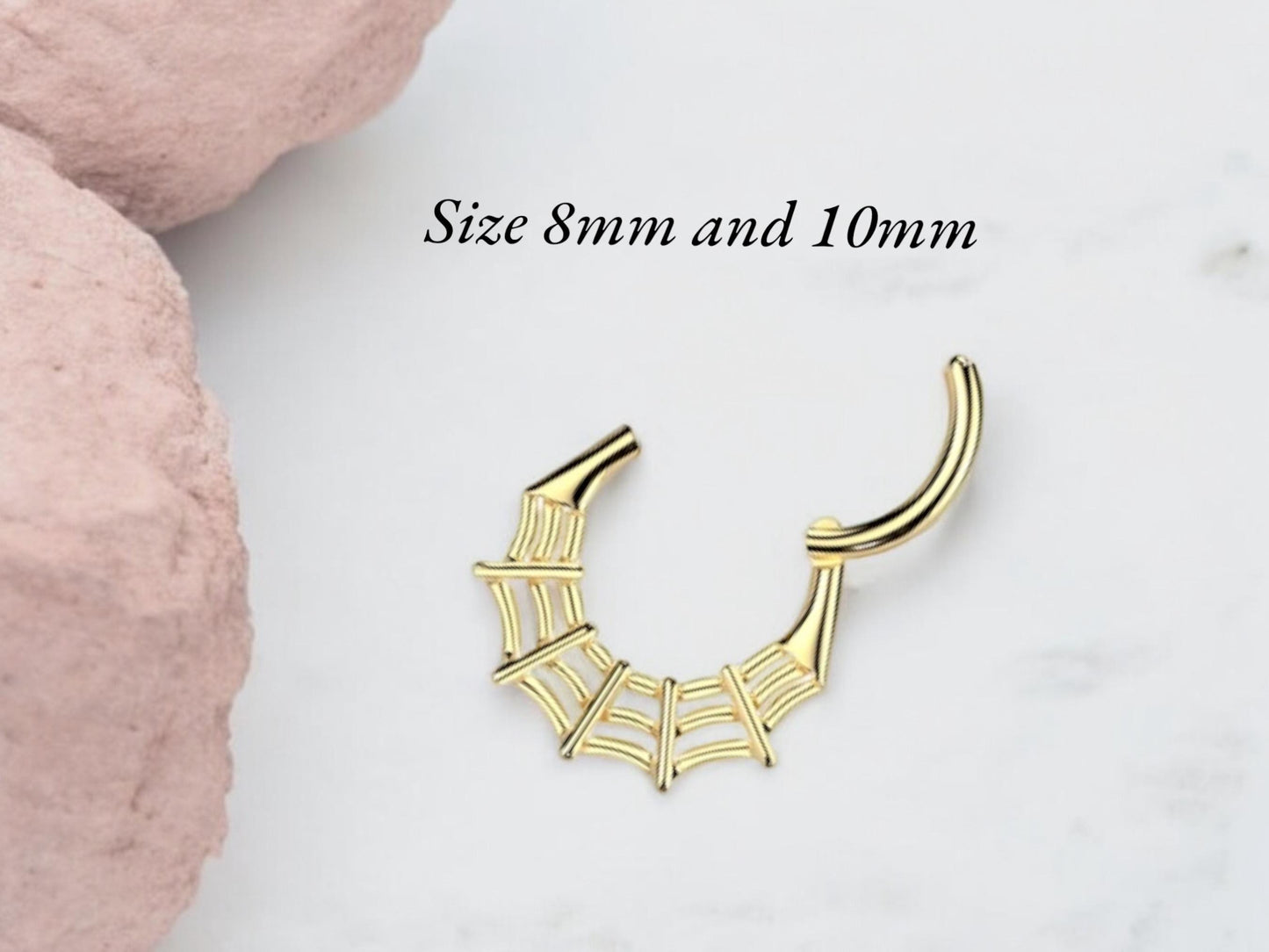 16G Spider Web Septum Clicker Ring, Gold Hinged Segment Septum Hoop Ring, Halloween Body Piercing Jewelry,Spider Daith,Cartilage Hoop