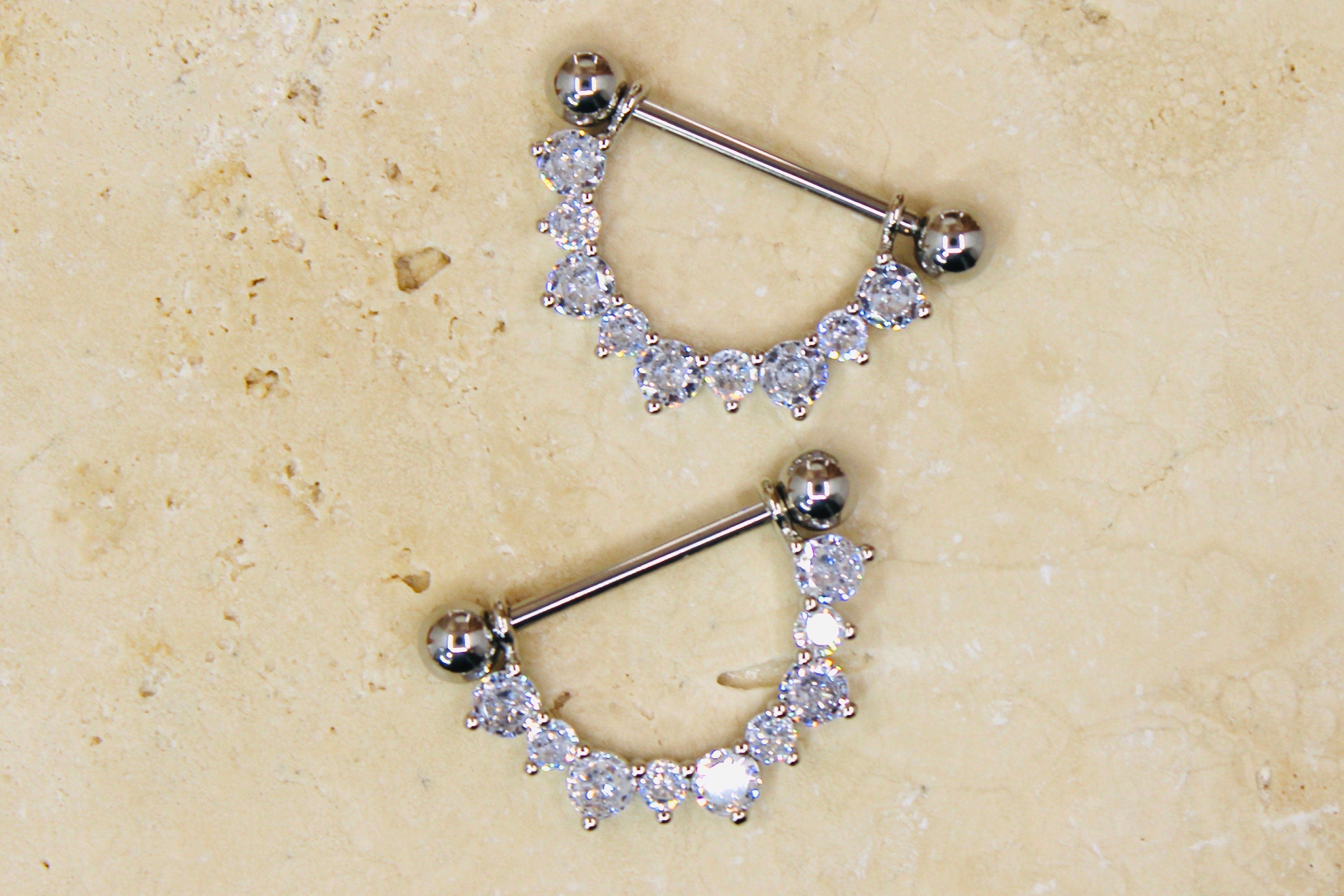 14g Dangle Gem Nipple Ring, Elegant Gem Drop Decor Gold Silver Nipple Piercing Barbell Jewelry