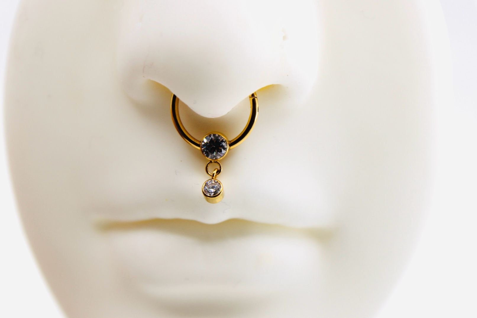 16g Gold Titanium Septum Piercing Clicker Hoop Ring, Dangle Sparkle Gem Decor Septum Ring Hoop, Titanium Septum Jewelry, Nose Jewelry
