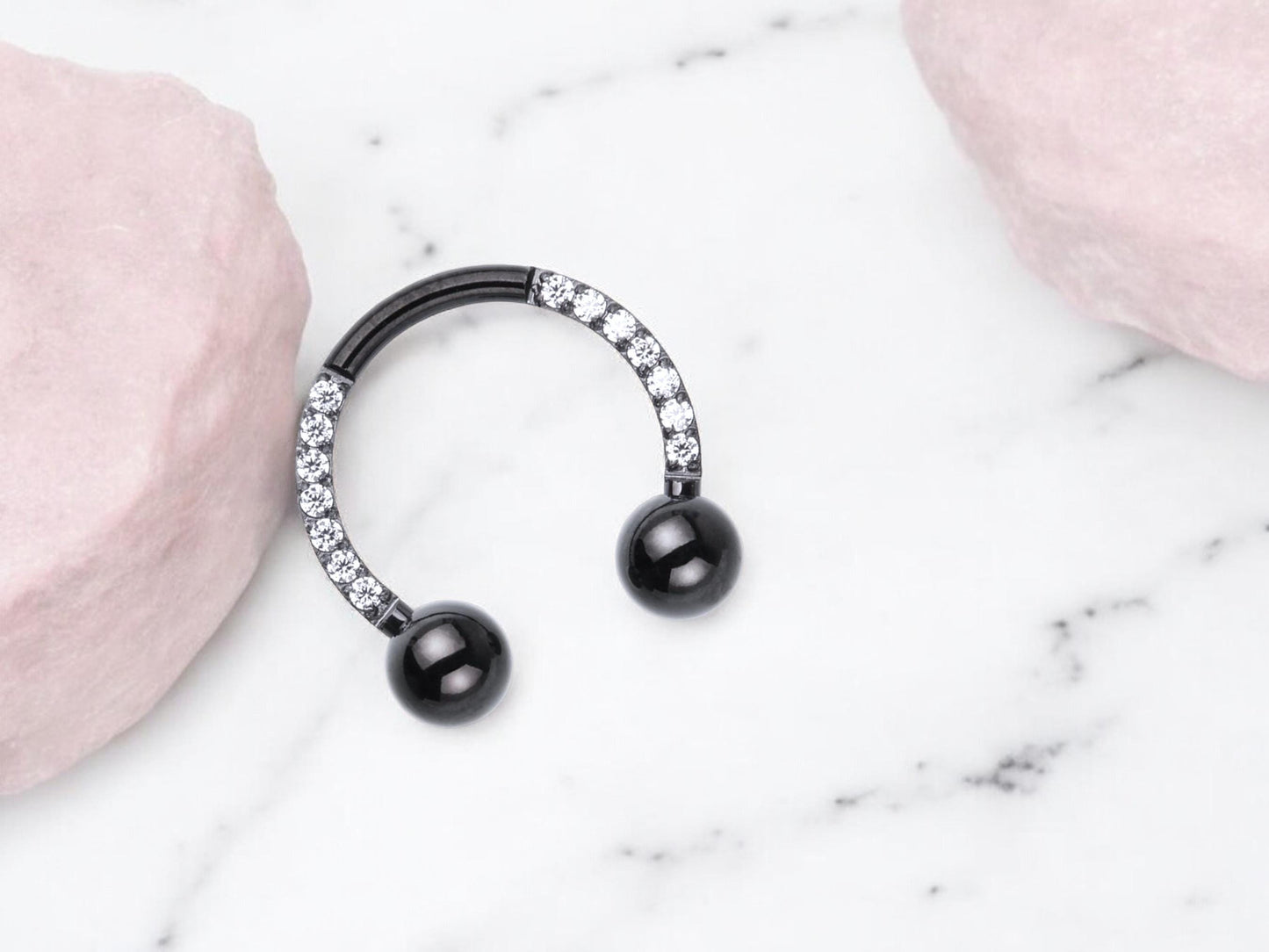 16g Black Horseshoe Sparkly Gem Septum, Implant Grade Titanium Septum Ring, Hinged Septum Clicker, Hypoallergenic Septum Piercing.