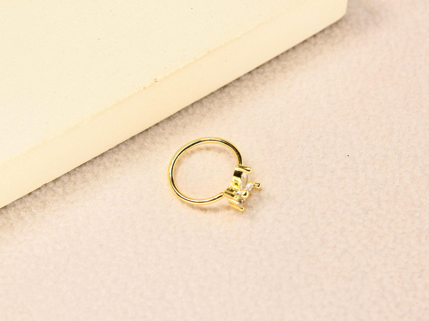 Gold Nose Hoop Ring, 20g Dainty Butterfly Bendable Nose Ring Piercing, Minimalist Nose Jewelry, CZ Butterfly Nose Piercing Body Jewelry
