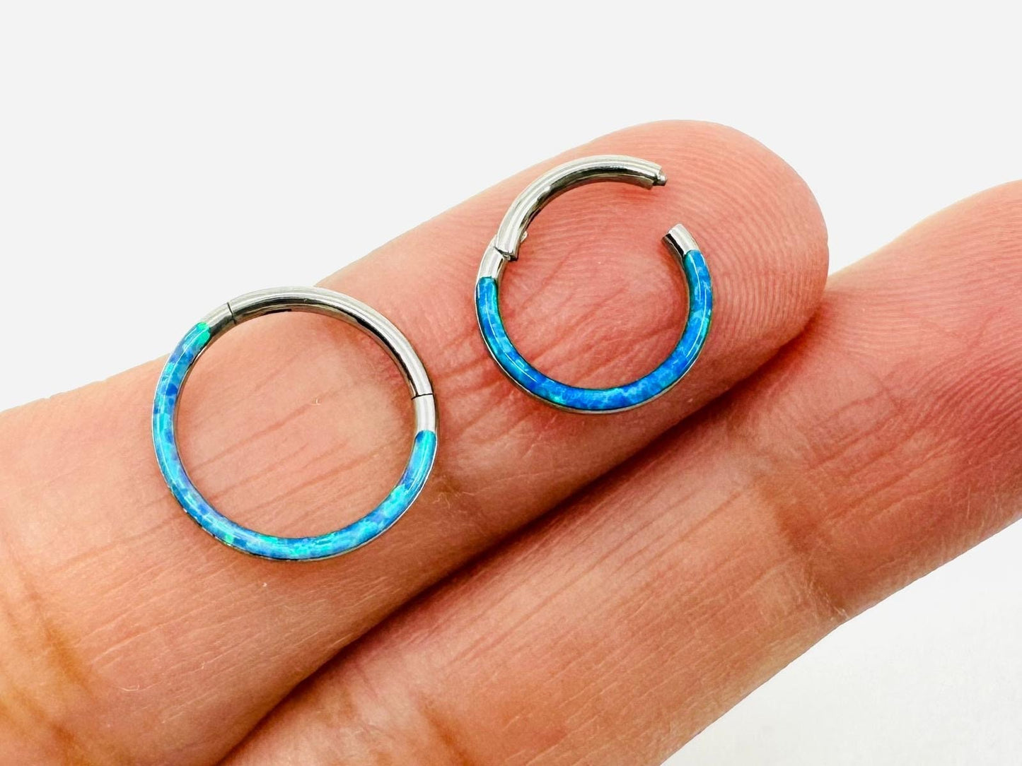 16G Opal Septum Piercing Ring, Blue Opal gem Front Nose Piercing Ring, Opal Decor Septum Piercing Nose Jewelry
