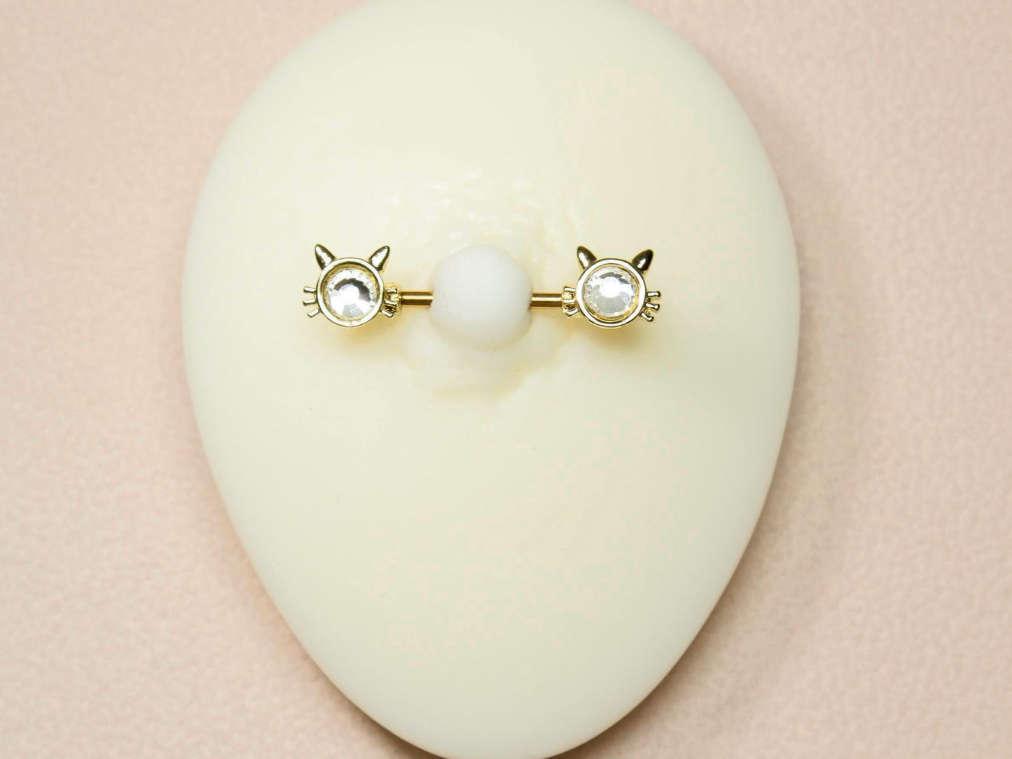 Gold Cat Nipple Barbell, 14G Kitty Face Nipple Piercing Ring, Pair of 2 Kitten Nipple Jewelry, Cat Jewelry, Body Piercing Jewelry
