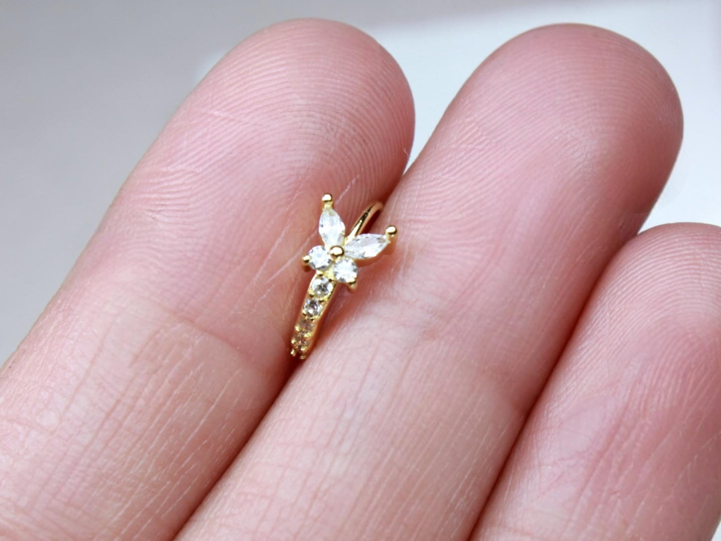 Gold Butterfly Nose Hoop Ring, 20g Sparkling Gem Bendable Nose Hoop Piercing Jewelry