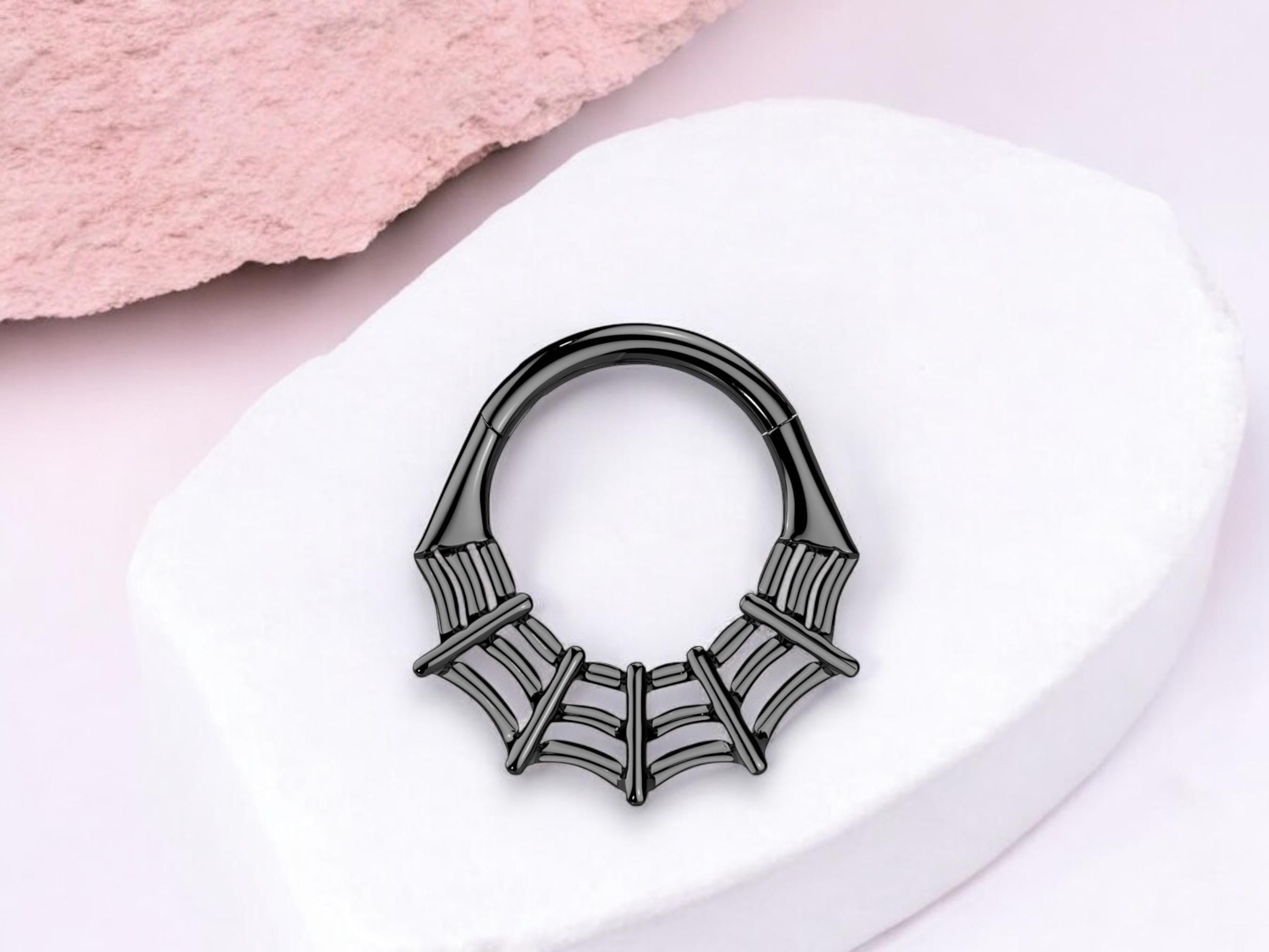 16G Spider Web Septum Clicker Ring, Black Hinged Segment Septum Hoop Ring, Halloween Body Piercing Jewelry,Spider Daith,Cartilage Hoop