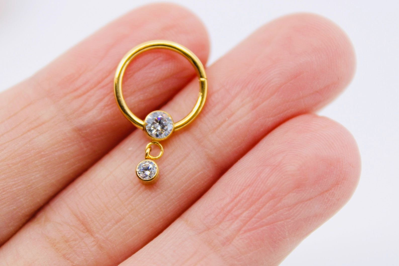 16g Gold Titanium Septum Piercing Clicker Hoop Ring, Dangle Sparkle Gem Decor Septum Ring Hoop, Titanium Septum Jewelry, Nose Jewelry
