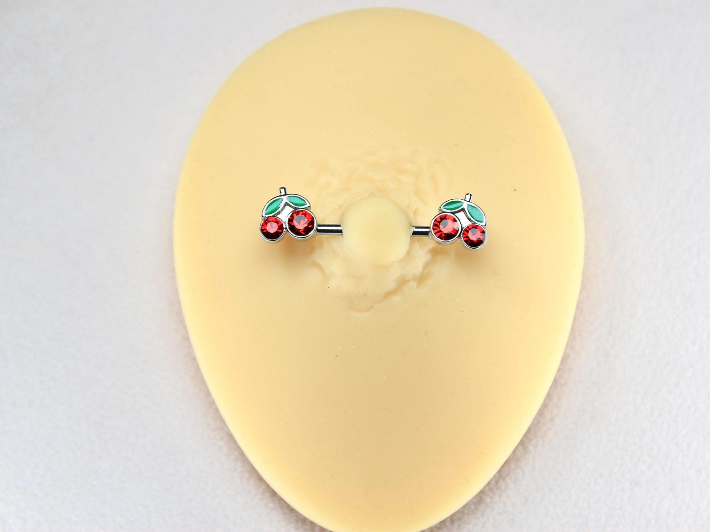 14g Cherry Nipple Barbell, Internally Threaded Red Cherry End Nipple Ring Piercing, Surgical Steel Body Jewelry.