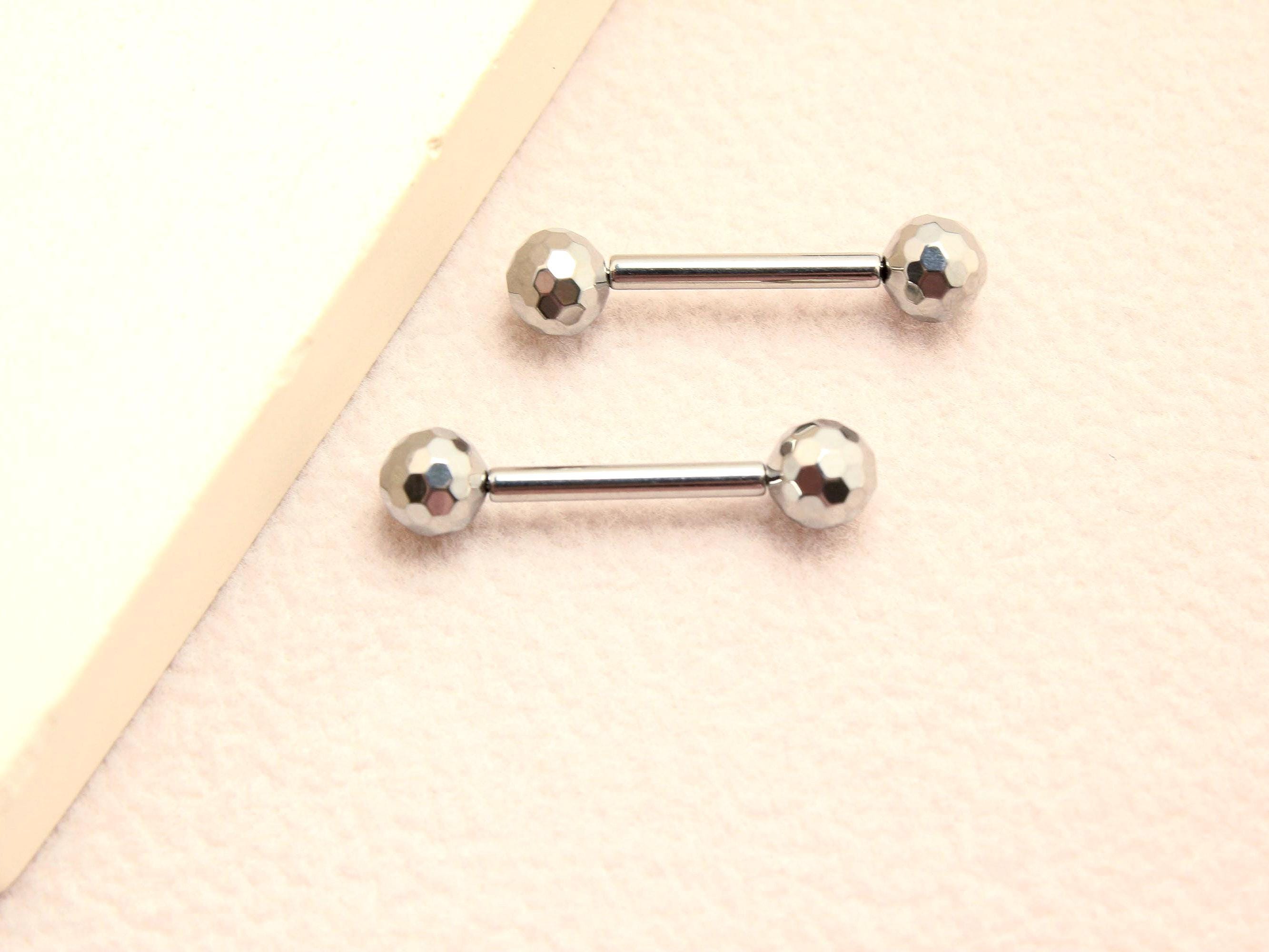 Titanium Nipple Barbell Sheild, 14G Disco Ball End Threadless Push In Nipple Ring Jewelry,Pair of 2 Nipple Piercing, Push In Body Jewelry