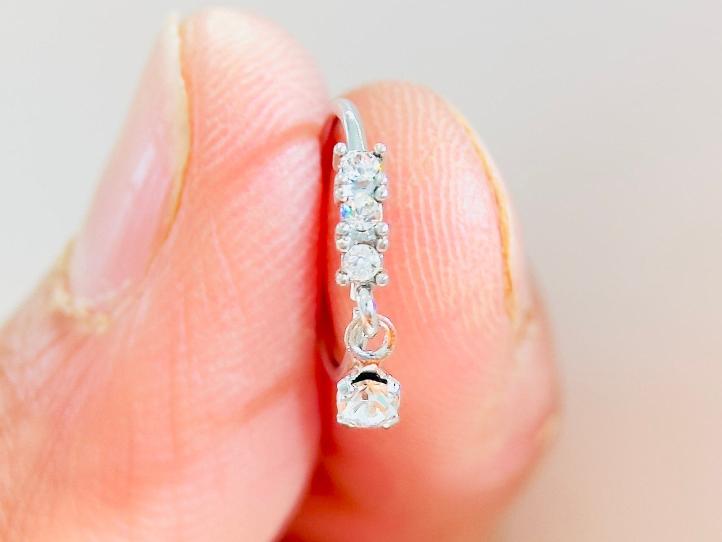 20g Silver CZ Dangling Nose Ring. Bendable Sparkling Gem Nose Ring Hoop. Cute Nose Piercing Jewelry. CZ nose ring.