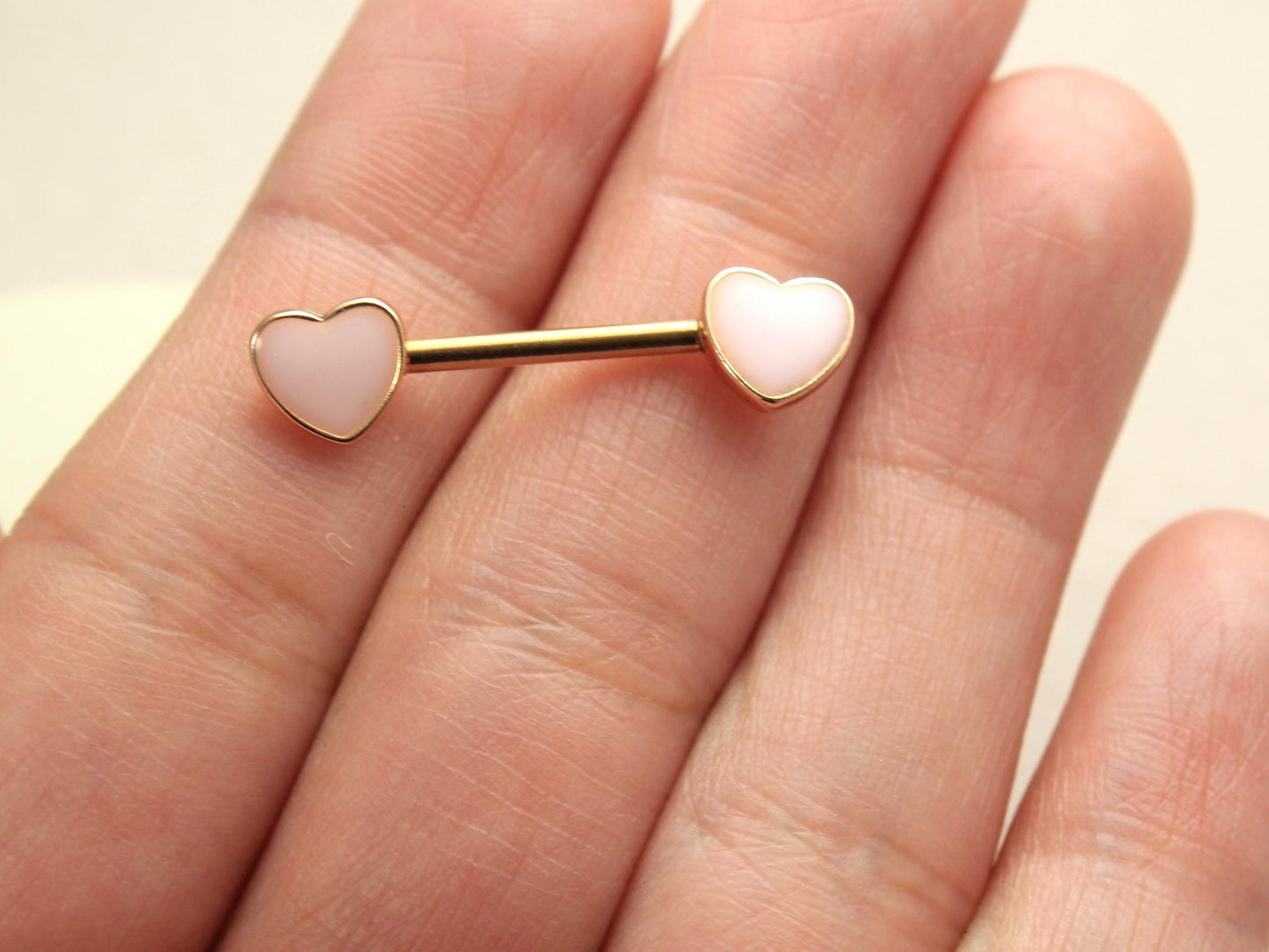 14g Heart Nipple Barbell, Pink Heart Nipple Ring, Set of 2 Rose Gold Nipple Piercing Jewelry, Body Jewelry, Nipple Piercing Jewelry