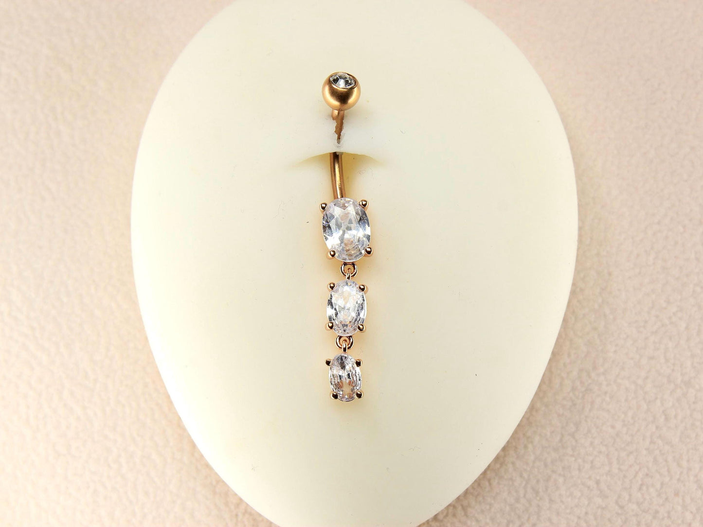 Rosegold Dangling Belly Button Ring, 14g CZ Gem Decor Charm Belly Ring Piercing, Minimalist Belly Jewelry, Navel Piercing, Body Jewelry