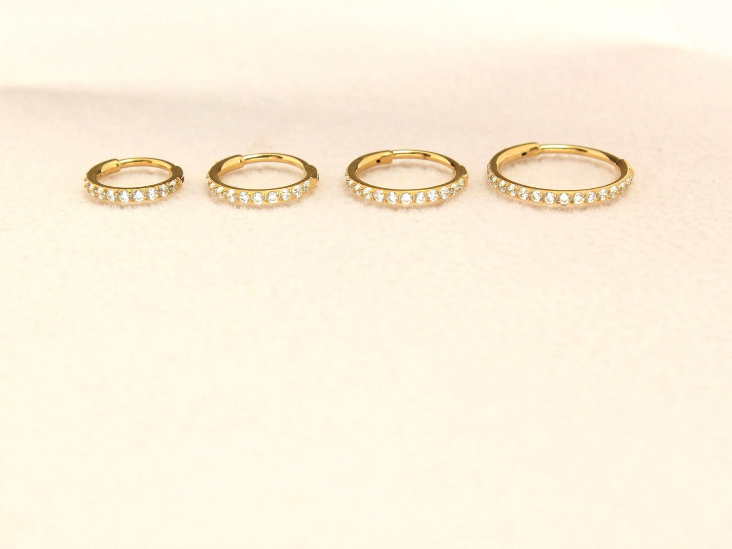 Titanium Nose Hoop Ring, 20g Dainty Gold CZ Nose Hoop Clicker Ring Piercing.