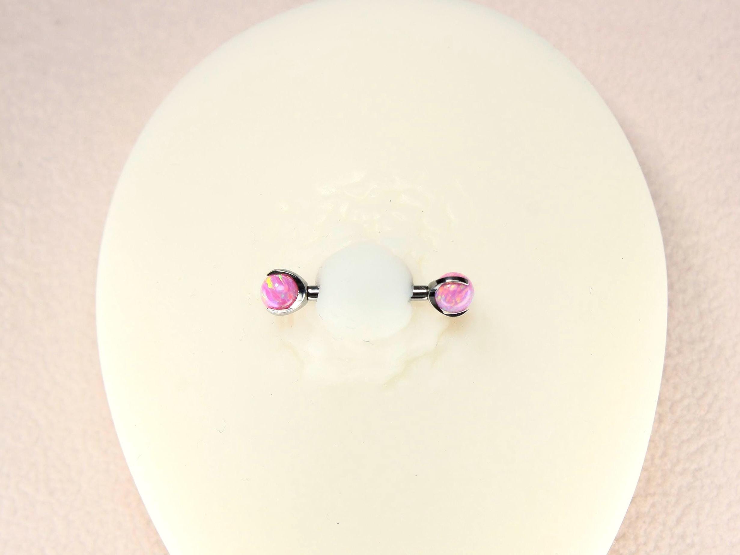14G Titanium Nipple Barbell, Pink Opal Ball End Nipple Ring Piercing, Pair of Nipple Sheild Body Jewelry, Minimalist Nipple Piercing Jewelry