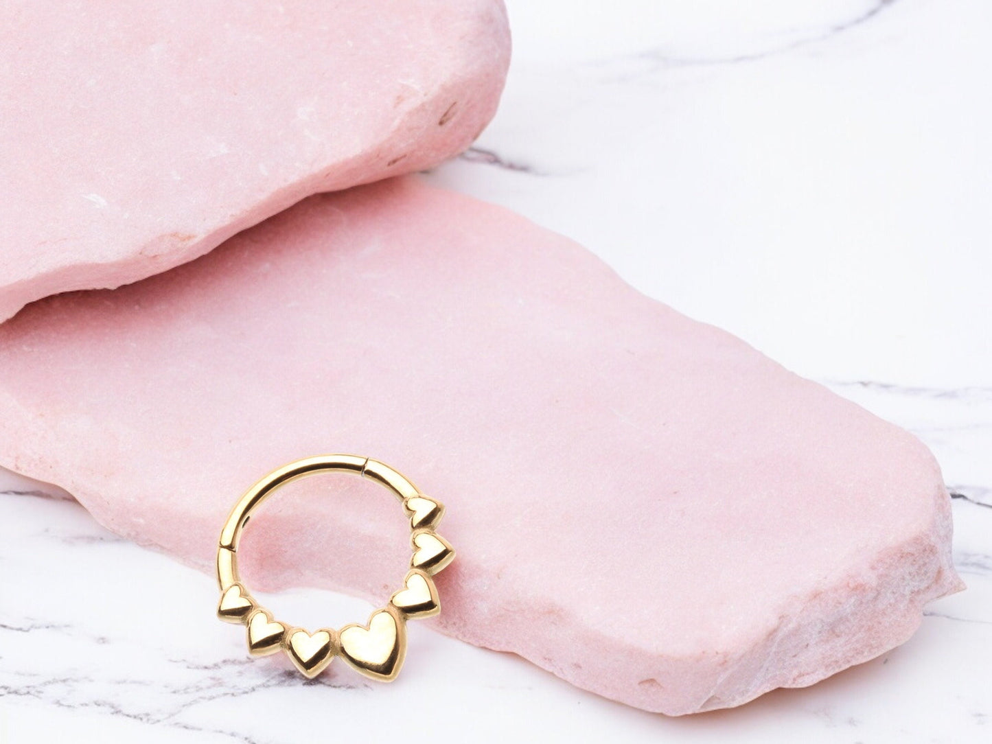 Heart Septum Ring, Gold Multi Heart Decor Hinged Septum Clicker Ring Piercing, Nose Piercing Hoop Ring, Daith Piercing, 16g Septum Hoop