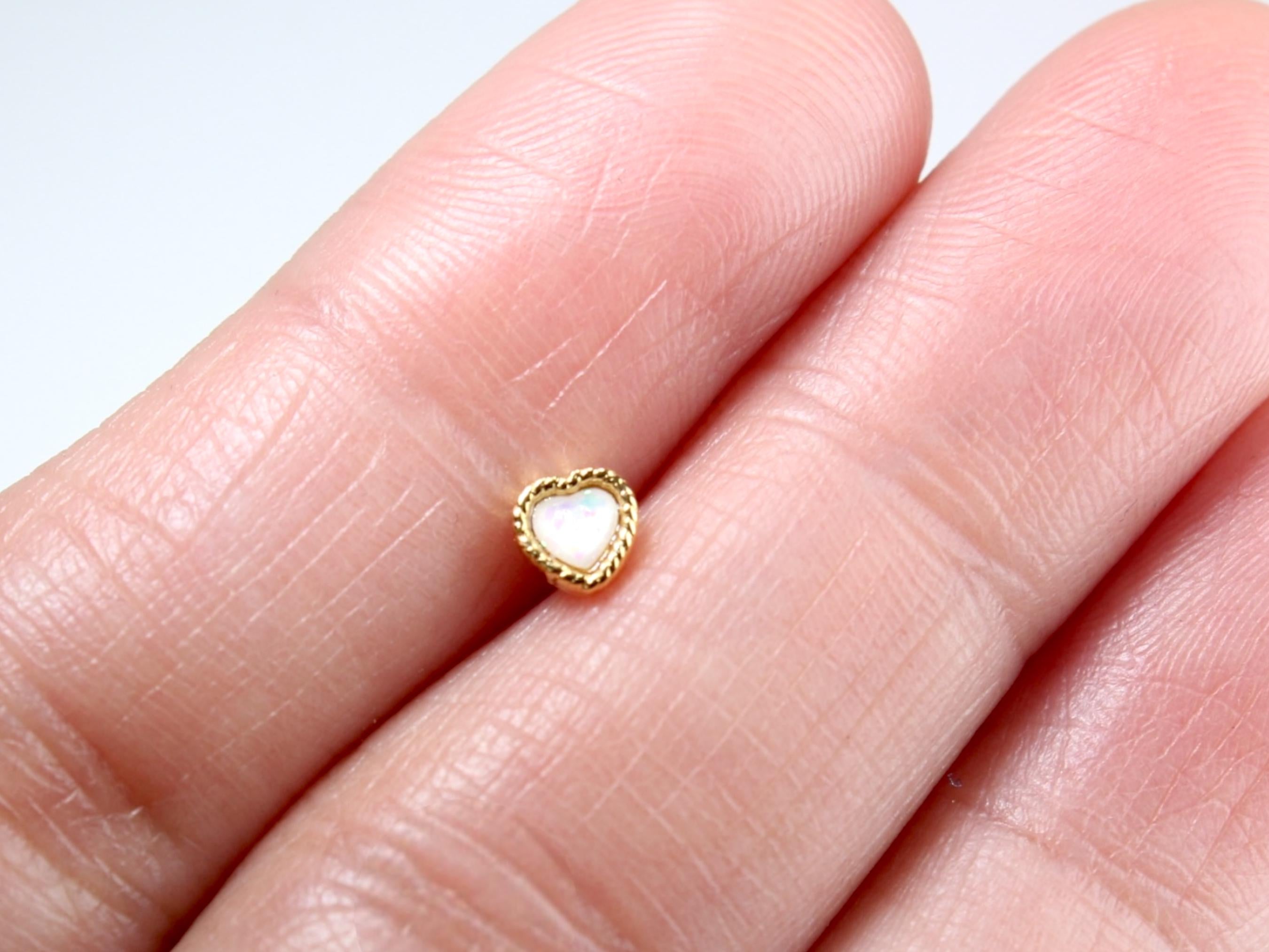 20g Heart Nose Stud, Dainty White Opal Glitter Nose Bone Stud,Ball End Nose Piercing,Thin Nose Stud, Gold Nose Ring, Hypoallergenic Jewelry