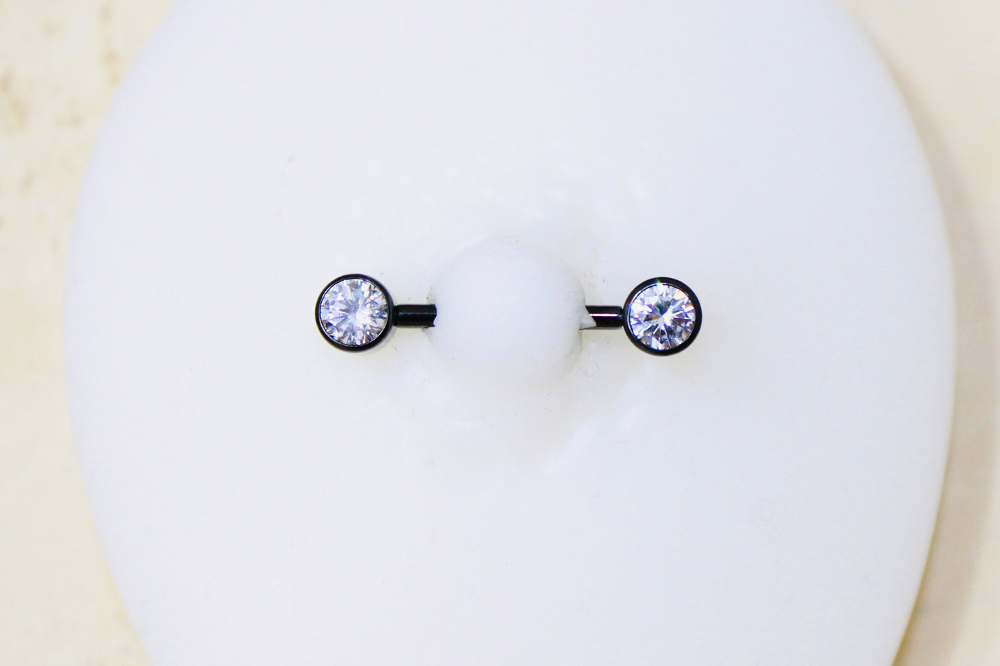 Internally Threaded Titanium Nipple Barbell, Bezel Set Flat Sparkle Gem Black Titanium Nipple Ring Jewelry