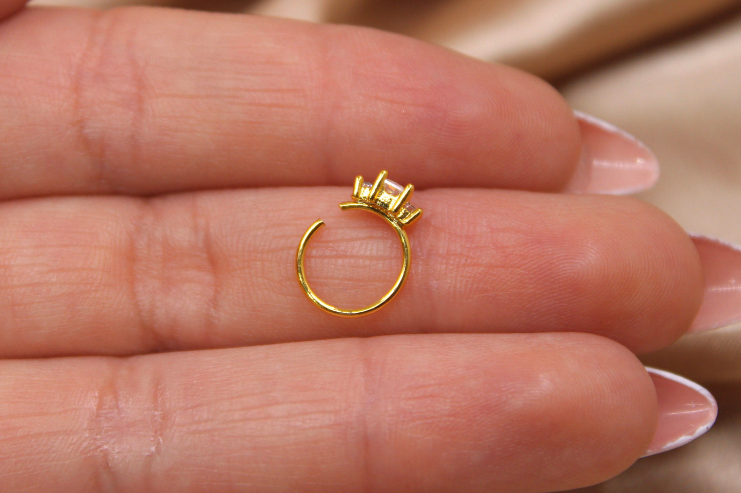 Gold Nose Ring, Triple Gem Sparkle Bendable Nose Piercing Hoop Ring Jewelry, 20g Nose Ring