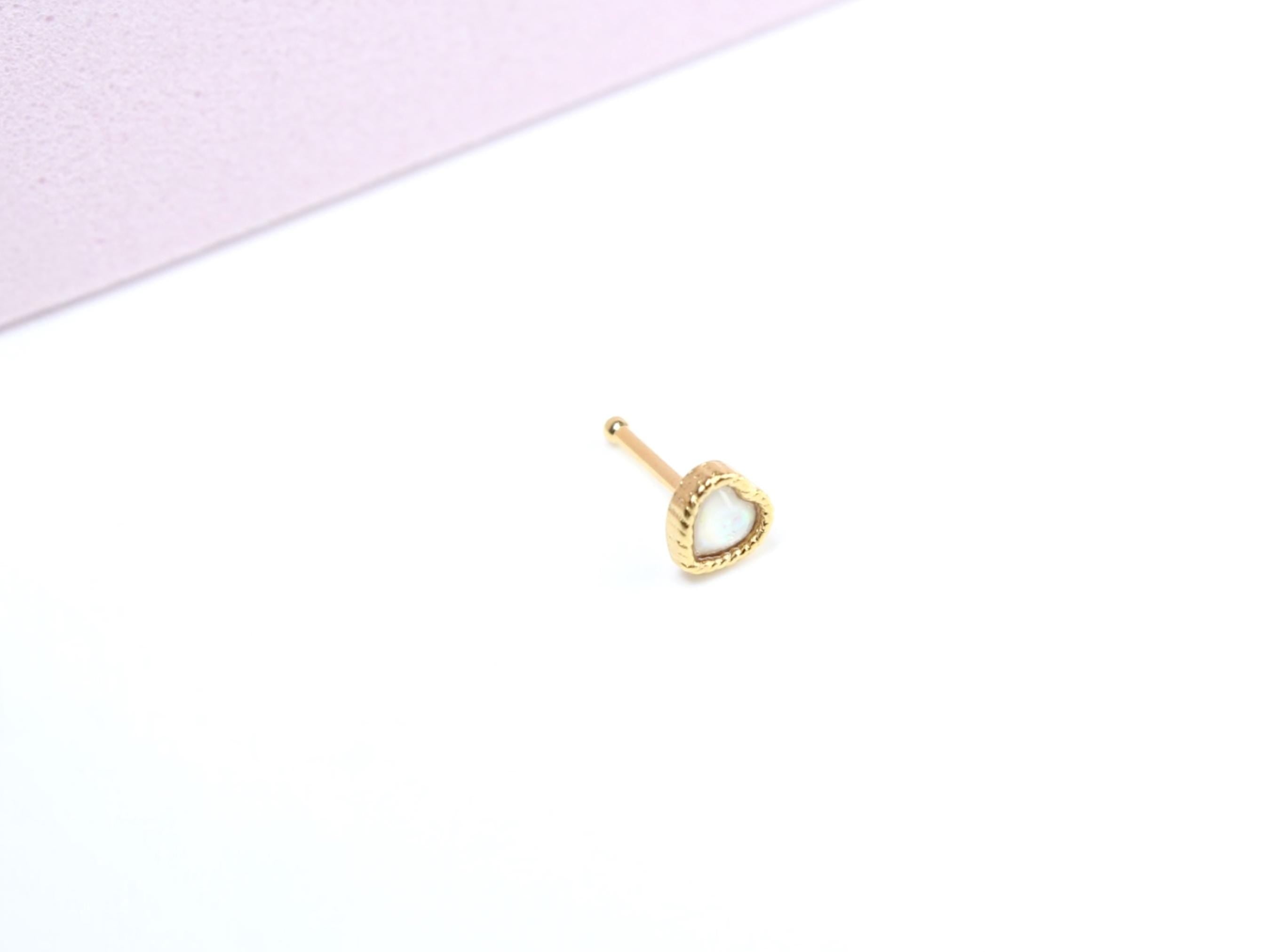20g Heart Nose Stud, Dainty White Opal Glitter Nose Bone Stud,Ball End Nose Piercing,Thin Nose Stud, Gold Nose Ring, Hypoallergenic Jewelry