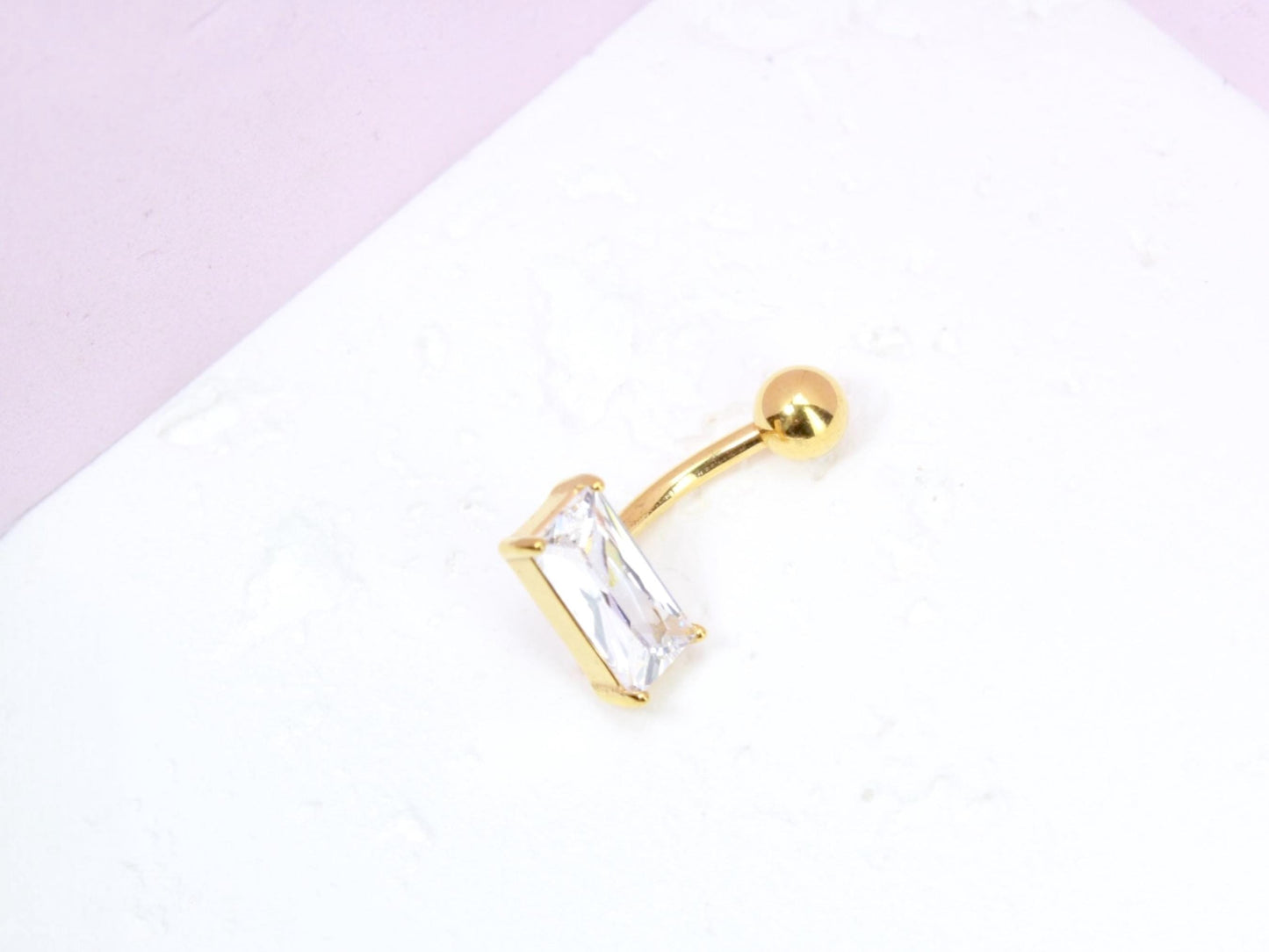 14g Dainty Gold Belly Ring, Emerald Floating Gem Belly Button Ring, Navel Ring, Piercing Body Jewelry
