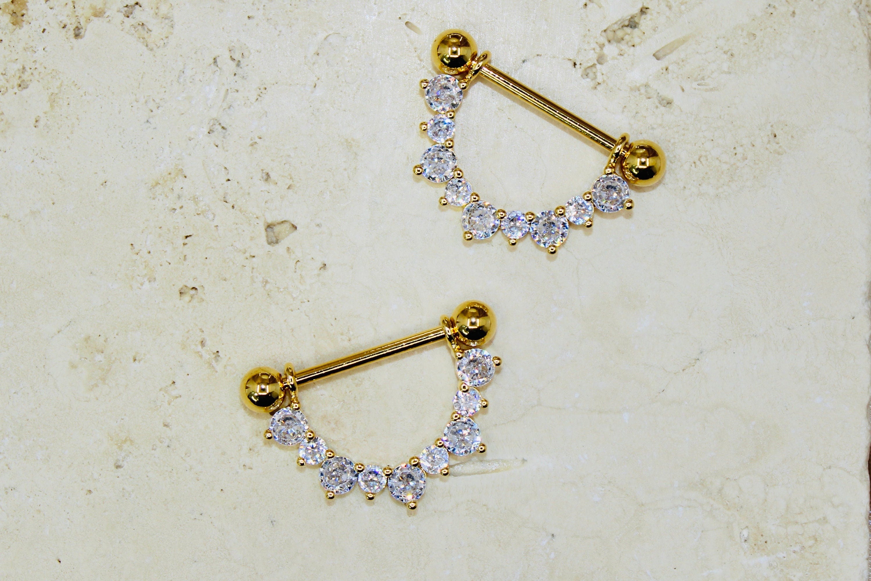 14g Dangle Gem Nipple Ring, Elegant Gem Drop Decor Gold Silver Nipple Piercing Barbell Jewelry