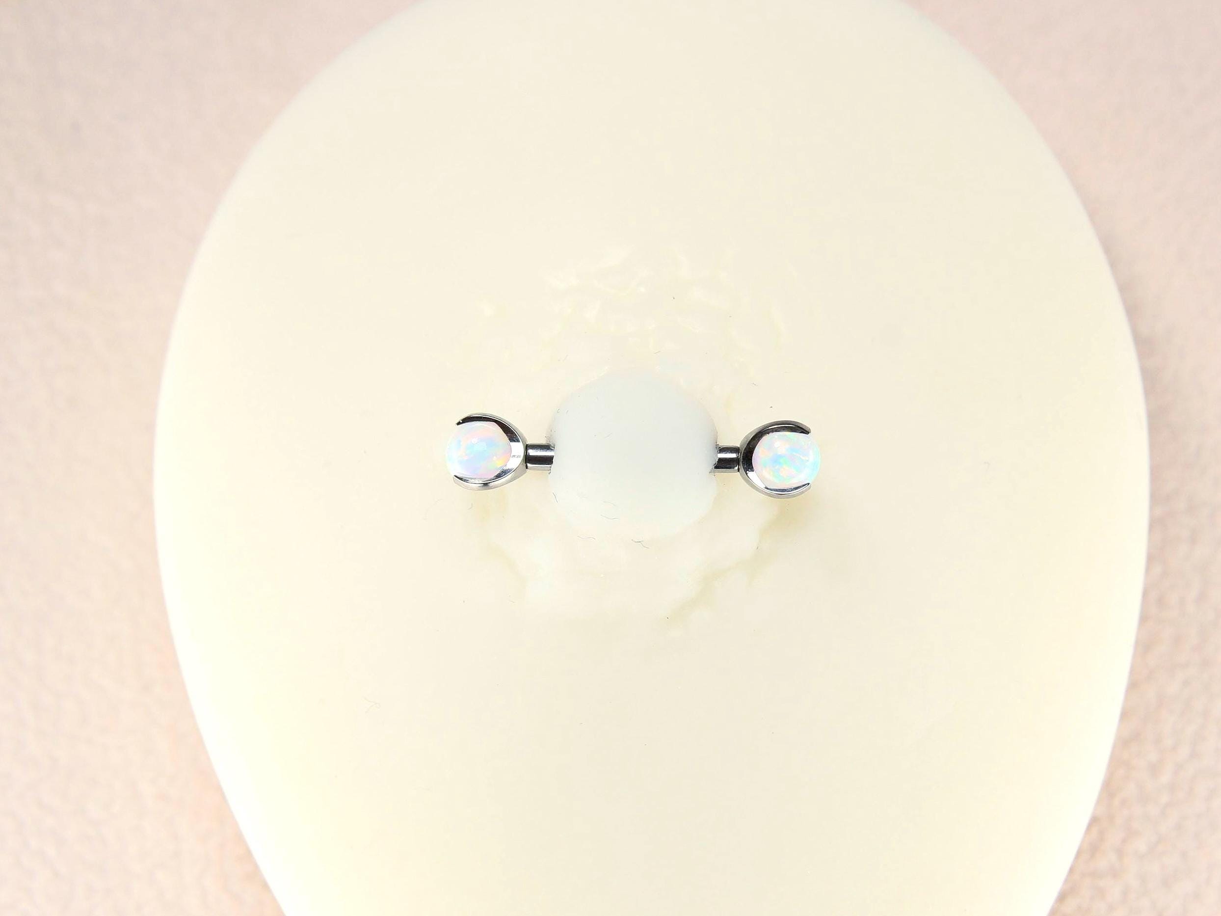 14G Titanium Nipple Barbell, White Opal Ball End Nipple Ring Piercing,Pair of Nipple Sheild Body Jewelry, Minimalist Nipple Piercing Jewelry