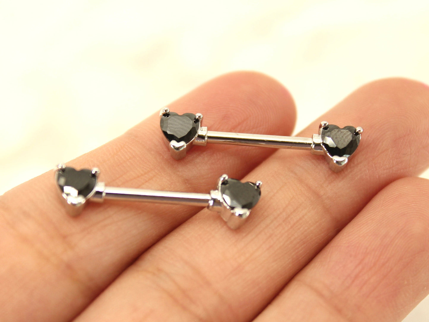 14g Black Heart Nipple Barbell, Heart End Nipple Ring Jewelry, Body Piercing Jewelry, Custom Body Jewelry