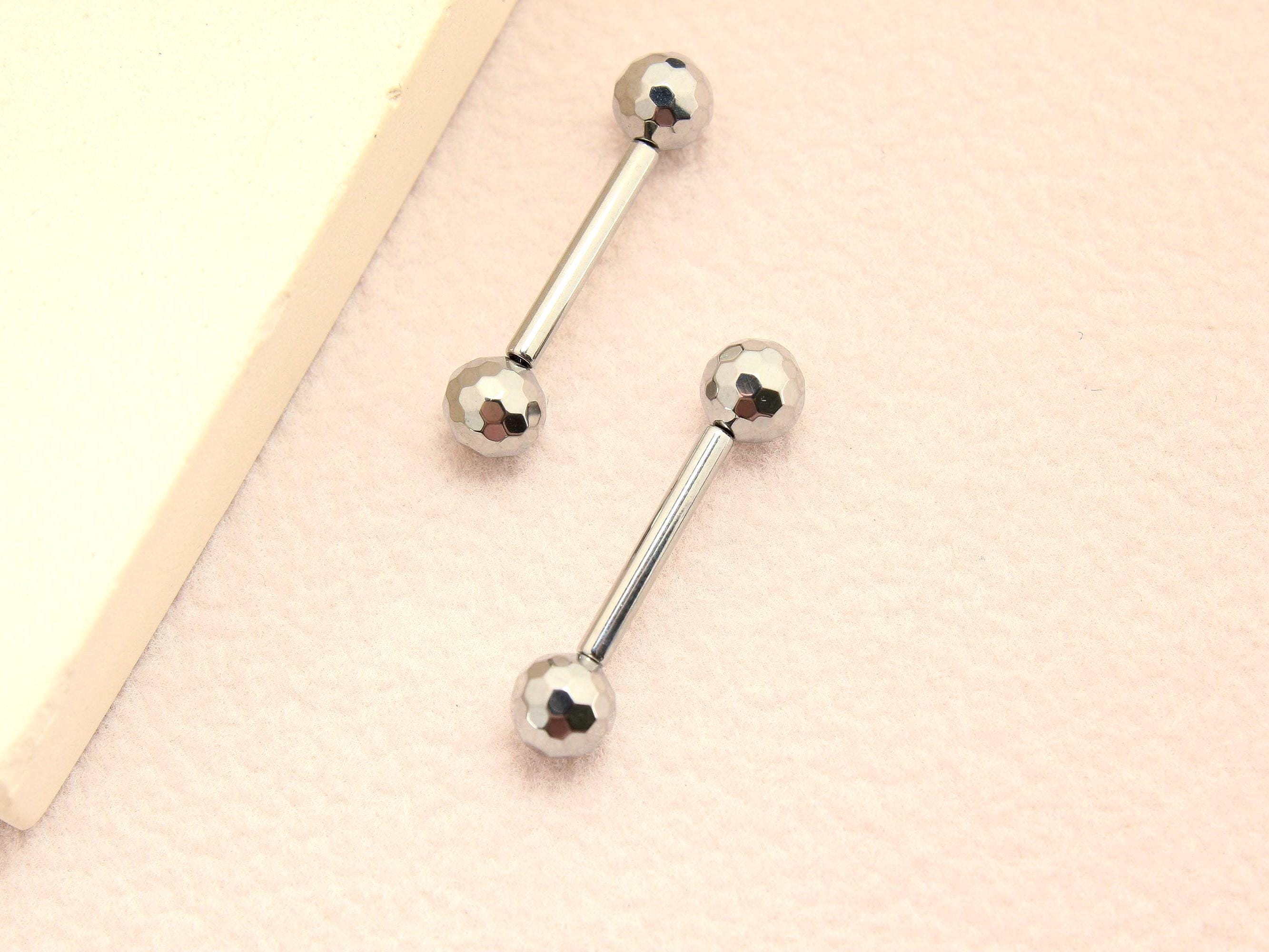 Titanium Nipple Barbell Sheild, 14G Disco Ball End Threadless Push In Nipple Ring Jewelry,Pair of 2 Nipple Piercing, Push In Body Jewelry