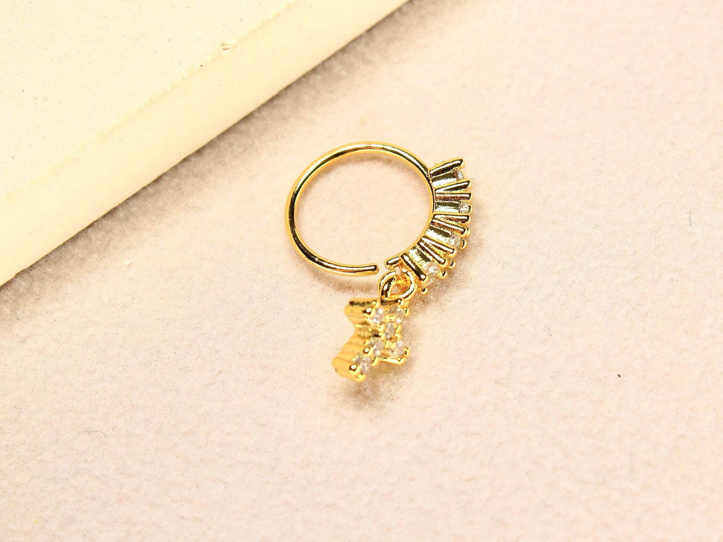 Gold Cross Nose Hoop Ring, 20g Dangling CZ Cross Bendable Nose Ring Piercing,