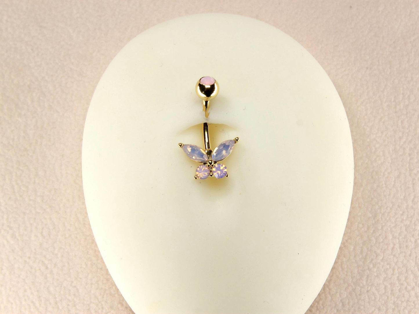 Pink Butterfly Belly Button Ring, 14g Sparkling CZ Belly Ring Piercing, Minimalist Navel Ring Jewelry, Body Jewelry