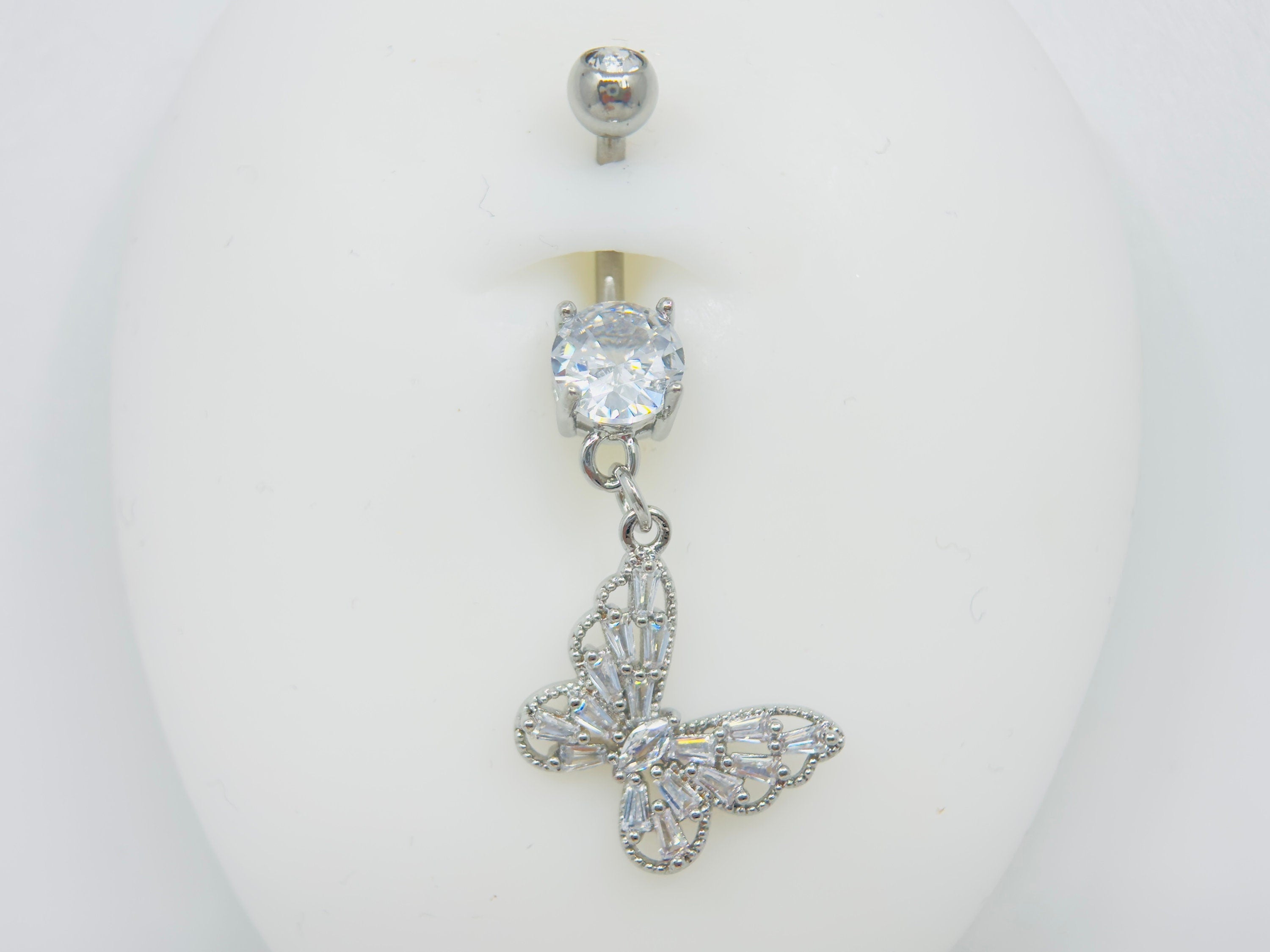 14G Butterfly Dangling Belly Ring, Sparkling Butterfly CZ Decor Charm Belly Ring Piercing, Navel Piercing Jewelry, Belly Button Ring