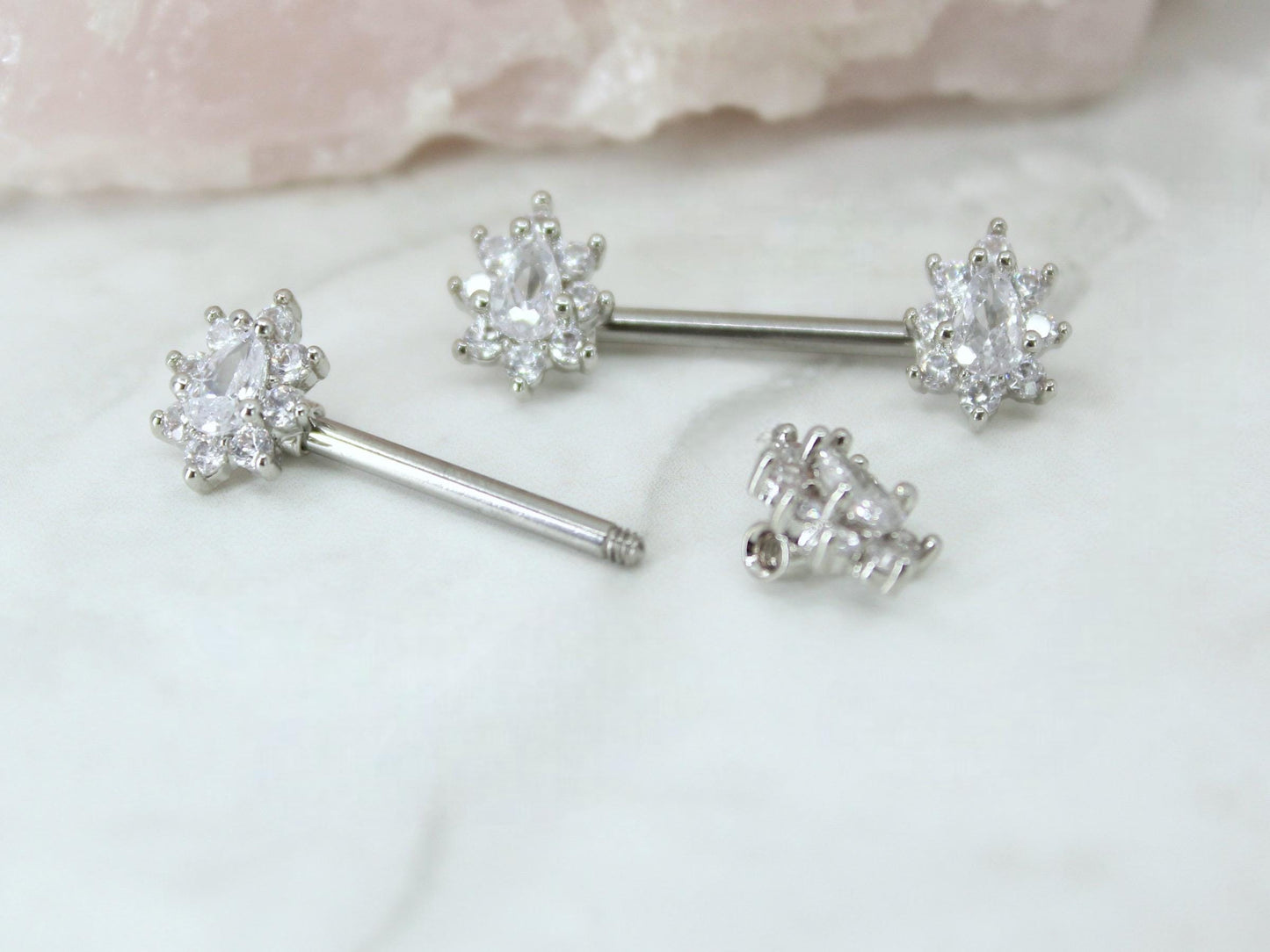 Oval Gem Nipple Ring, Floral Sparkle Gem Nipple Piercing Jewelry Cluster Decor Lightweight Nipple Barbell Ring Body Piercing Jewelry