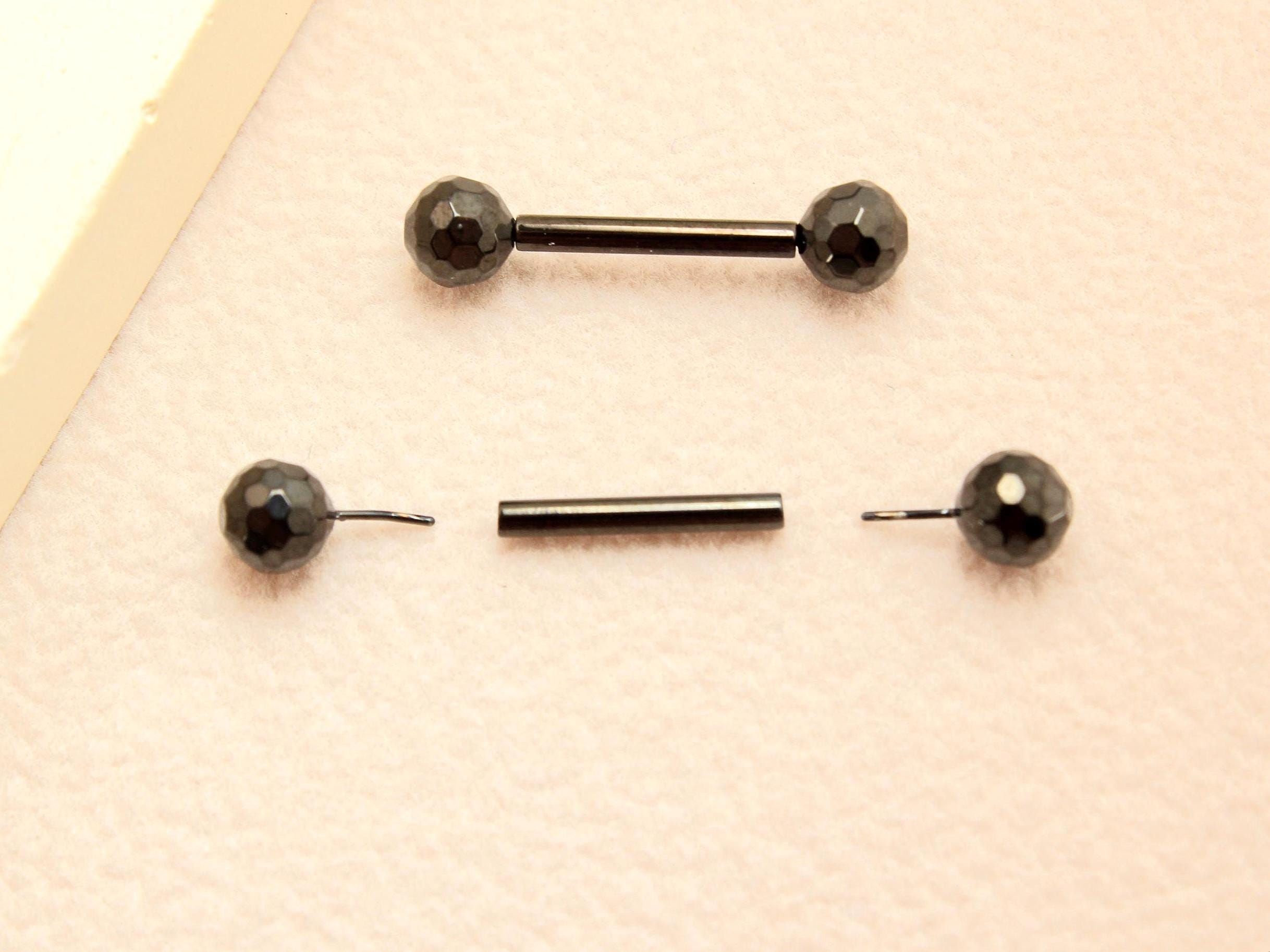 Titanium Black Threadless Nipple Barbell, 14G Disco Ball End Push In Nipple Ring Jewelry, Pair of Nipple Piercing,Body Jewelry,Nipple sheild