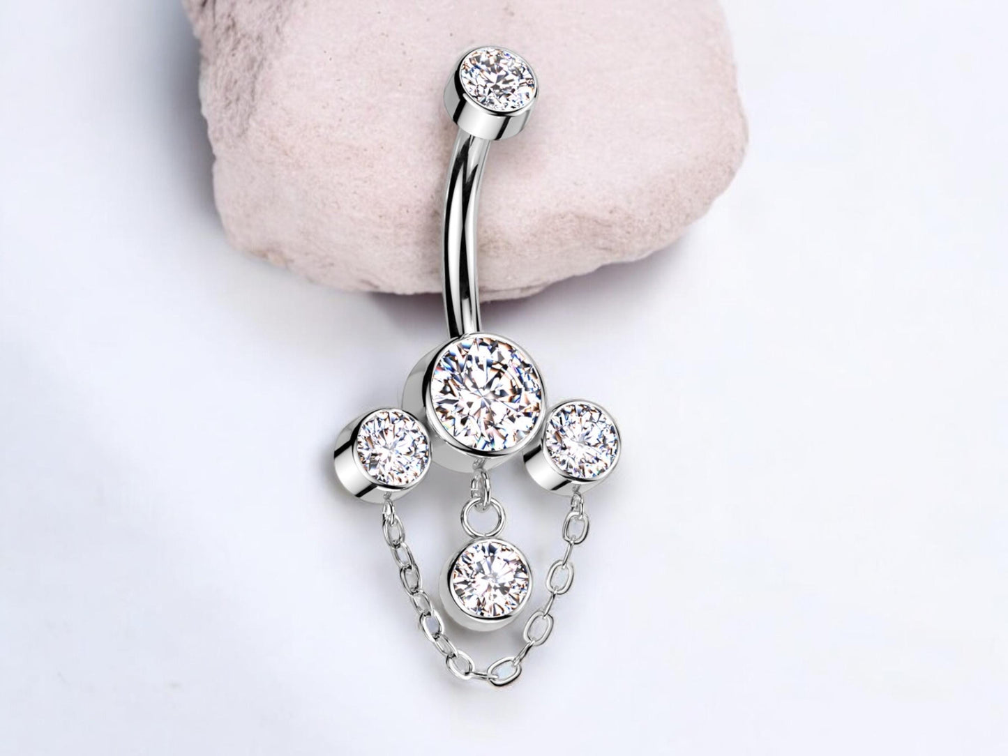 14g Titanium Dangling Chain Belly Button Ring, Dainty Crystal Gem Decor Dangle Chain Belly Button Piercing Jewelry, Navel Piercing Jewelry
