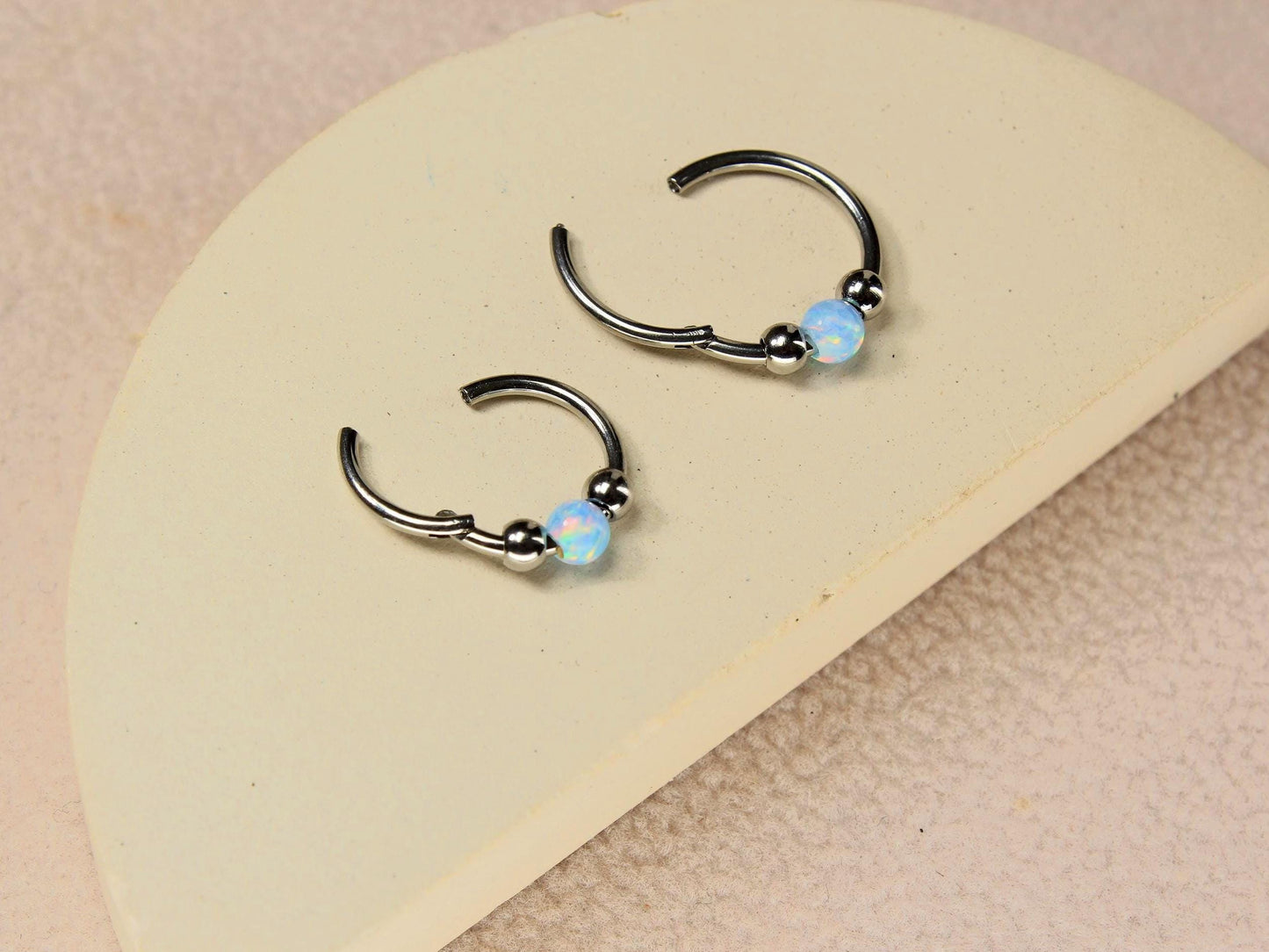 Titanium Opal Septum Nose Ring, 18G Opal Ball Septum Clicker Ring Piercing, Nose Piercing Body Jewelry