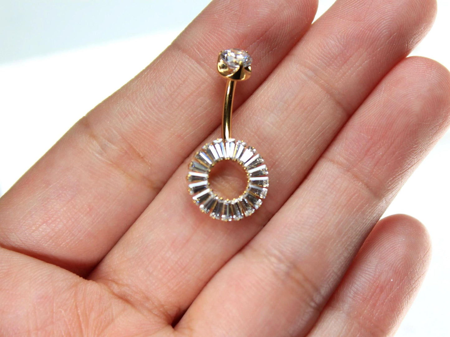 Gold Belly Button Ring, 14G Titanium Internally Threaded CZ Belly Ring, Navel Piercing, Minimalist Body Jewelry