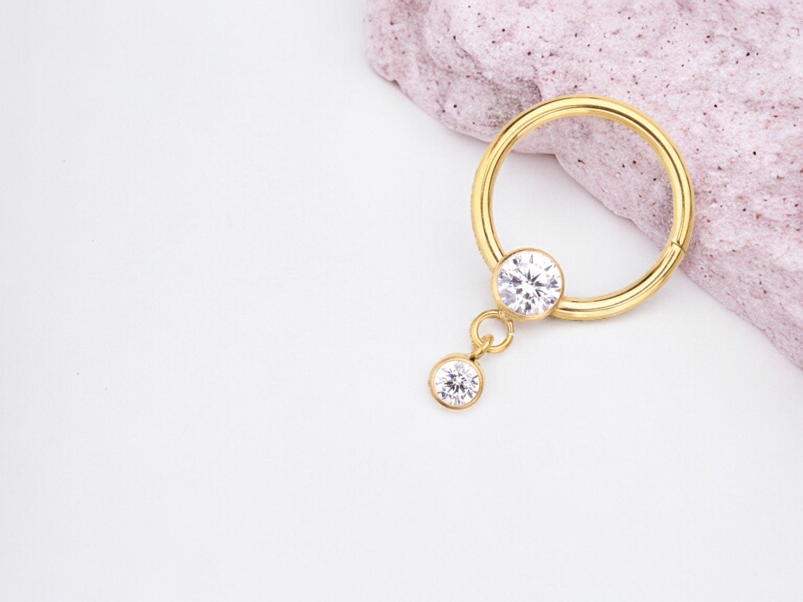 16g Gold Titanium Septum Piercing Clicker Hoop Ring, Dangle Sparkle Gem Decor Septum Ring Hoop, Titanium Septum Jewelry, Nose Jewelry