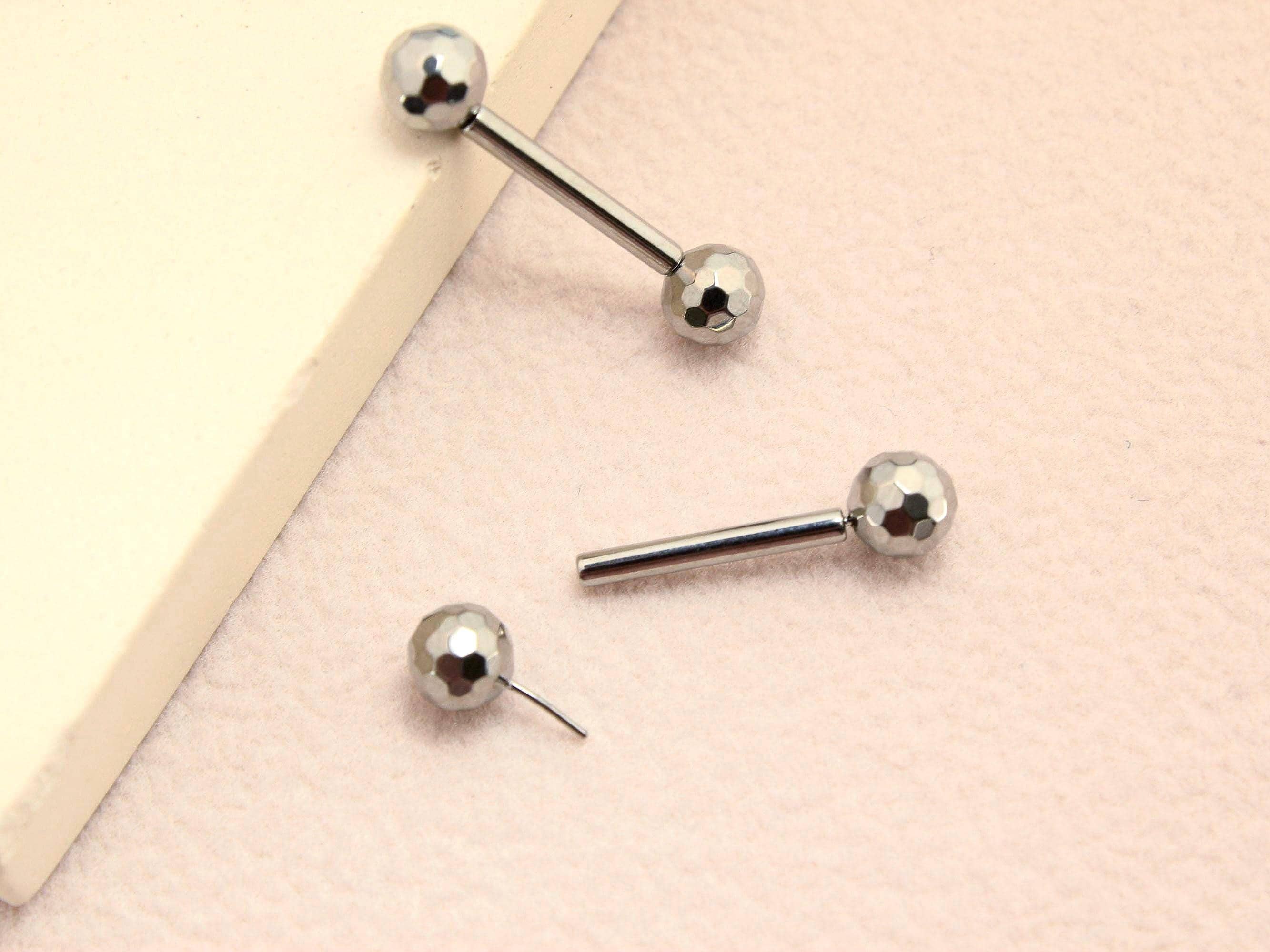 Titanium Nipple Barbell Sheild, 14G Disco Ball End Threadless Push In Nipple Ring Jewelry,Pair of 2 Nipple Piercing, Push In Body Jewelry
