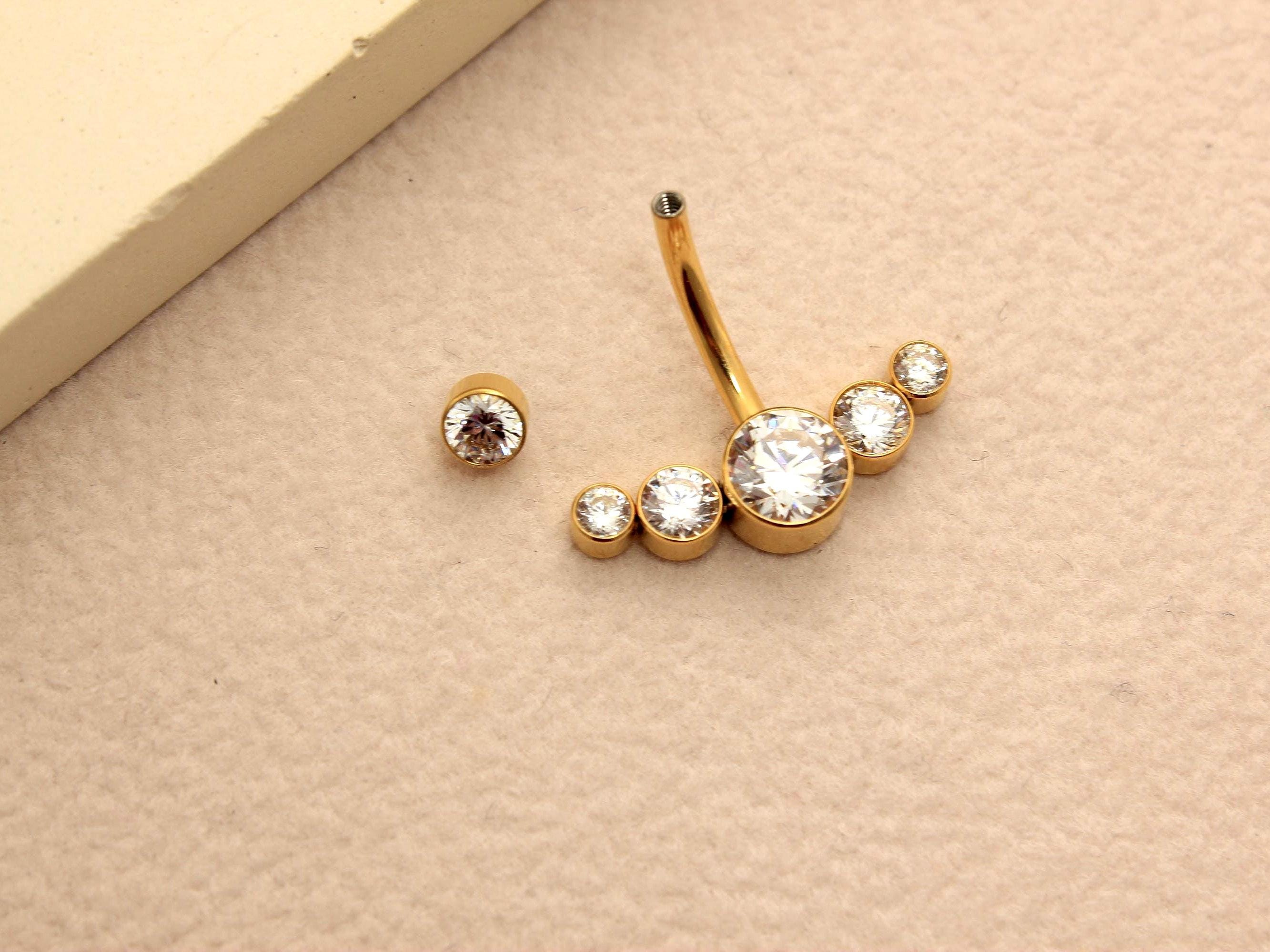 Titanium Belly Button Ring, 14G  Sparkling Gem Belly Ring, Navel Piercing Jewelry, Body Jewelry, Curved Navel Bar, Titanium Jewelry
