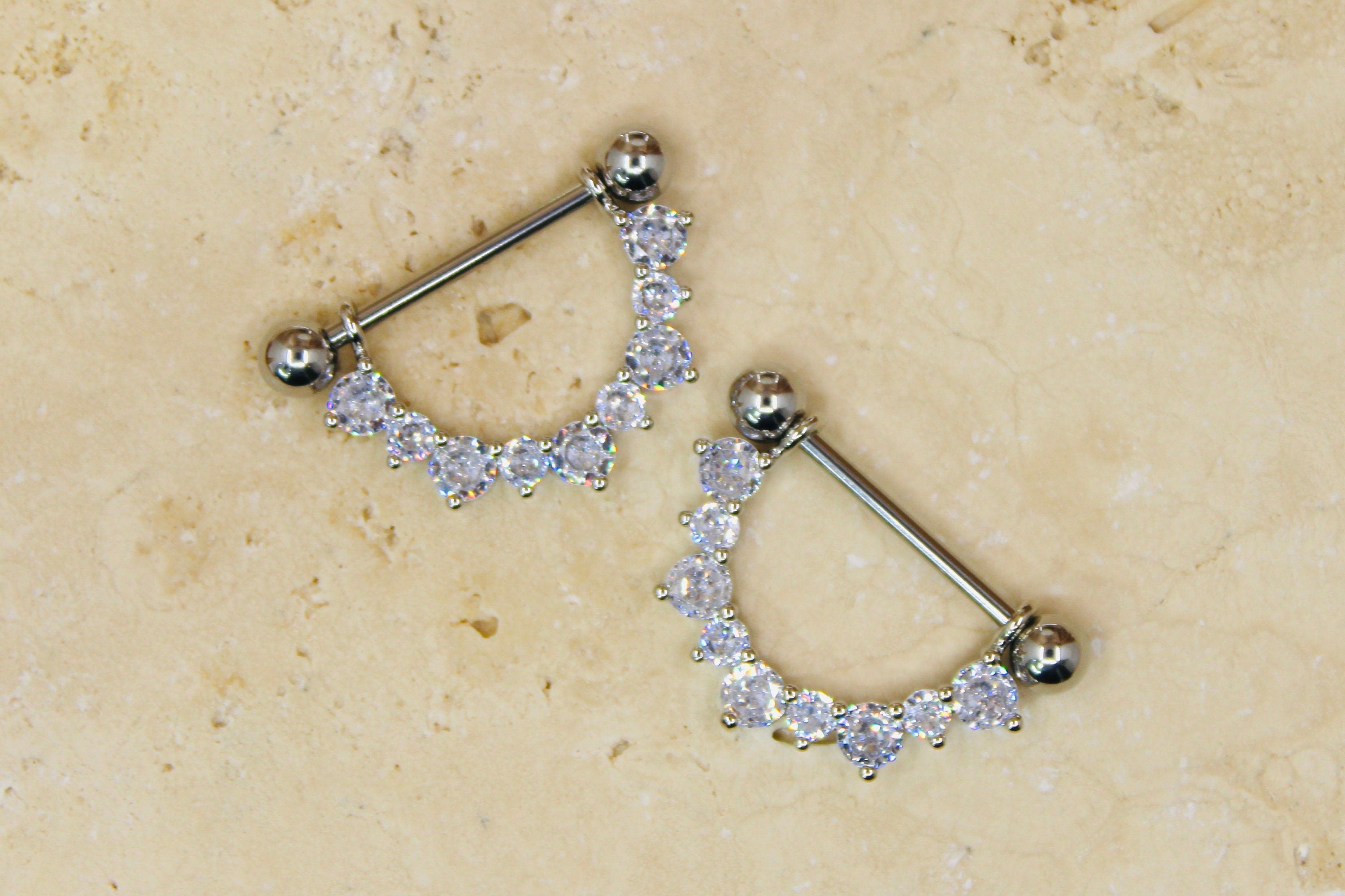 14g Dangle Gem Nipple Ring, Elegant Gem Drop Decor Gold Silver Nipple Piercing Barbell Jewelry