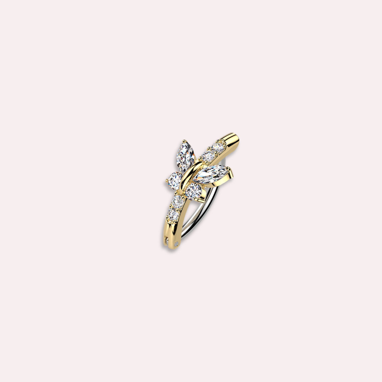 Butterfly Belly Clicker Ring CZ Navel Ring Gold Silver.