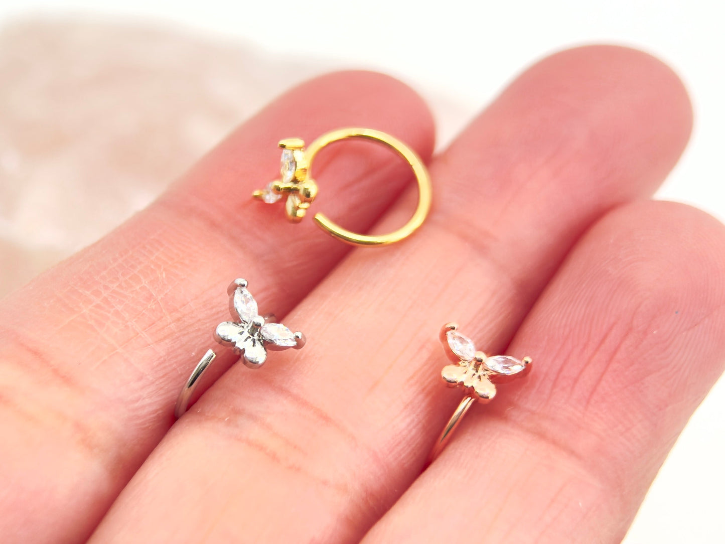 20g Butterfly Nose Hoop Ring, Dainty CZ Gold Bendable Nose Ring Piercing , Minimal Nose Jewelry, Body Piercing Jewelry