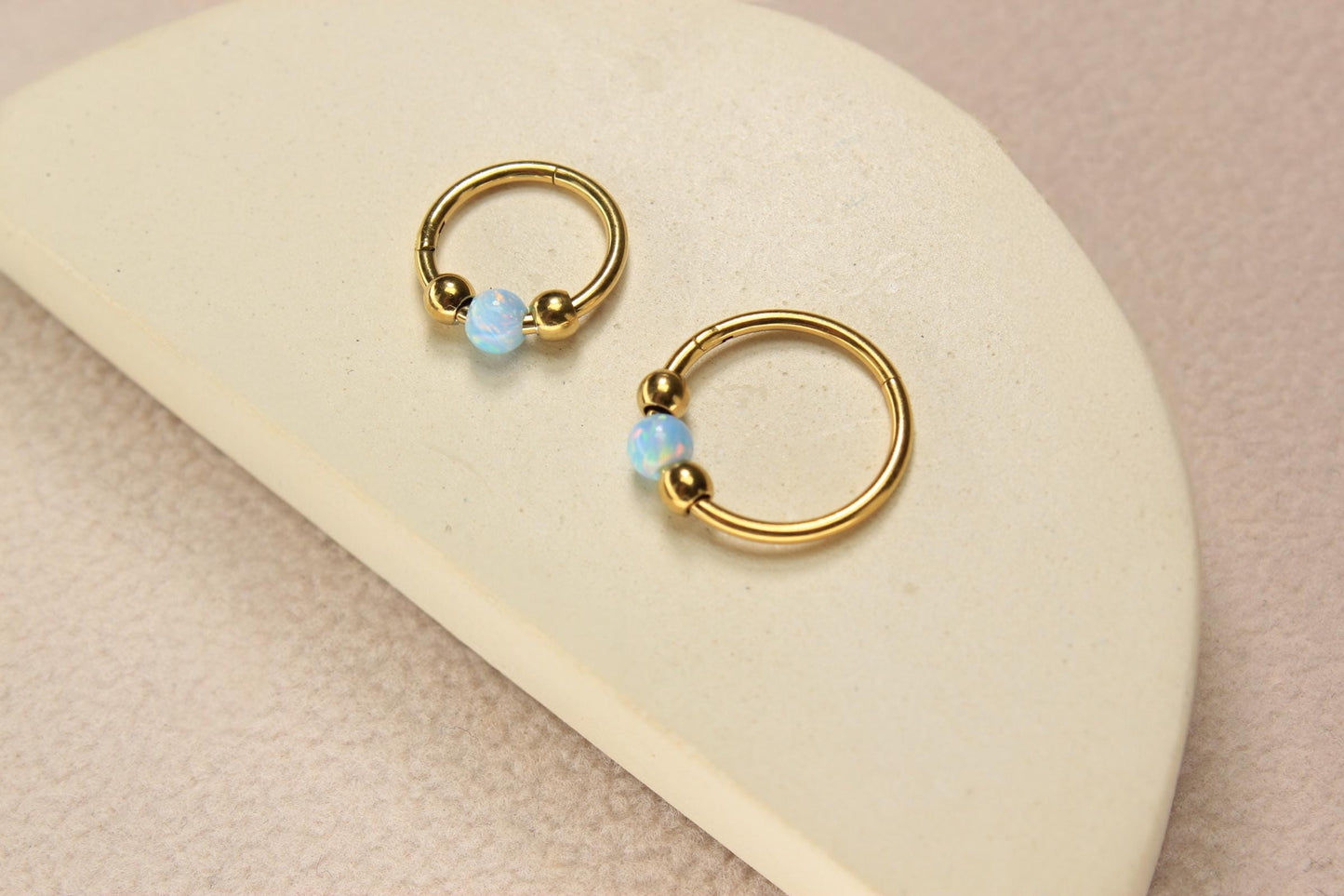 Opal Septum Ring, 18G Gold Septum Clicker Ring Piercing, Nose Piercing, Surgical Steel Body Jewelry