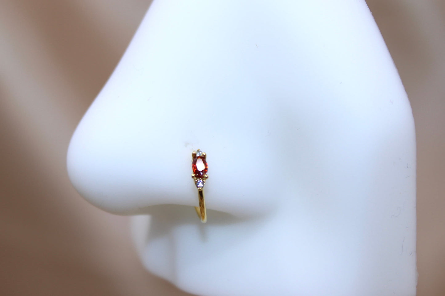 Nose Hoop 20g Thin Nose Ring Small Cz , Red Blue Gem Top Cute Cartilage Earring, Bendable Hoop Gold Nose Piercing Ring