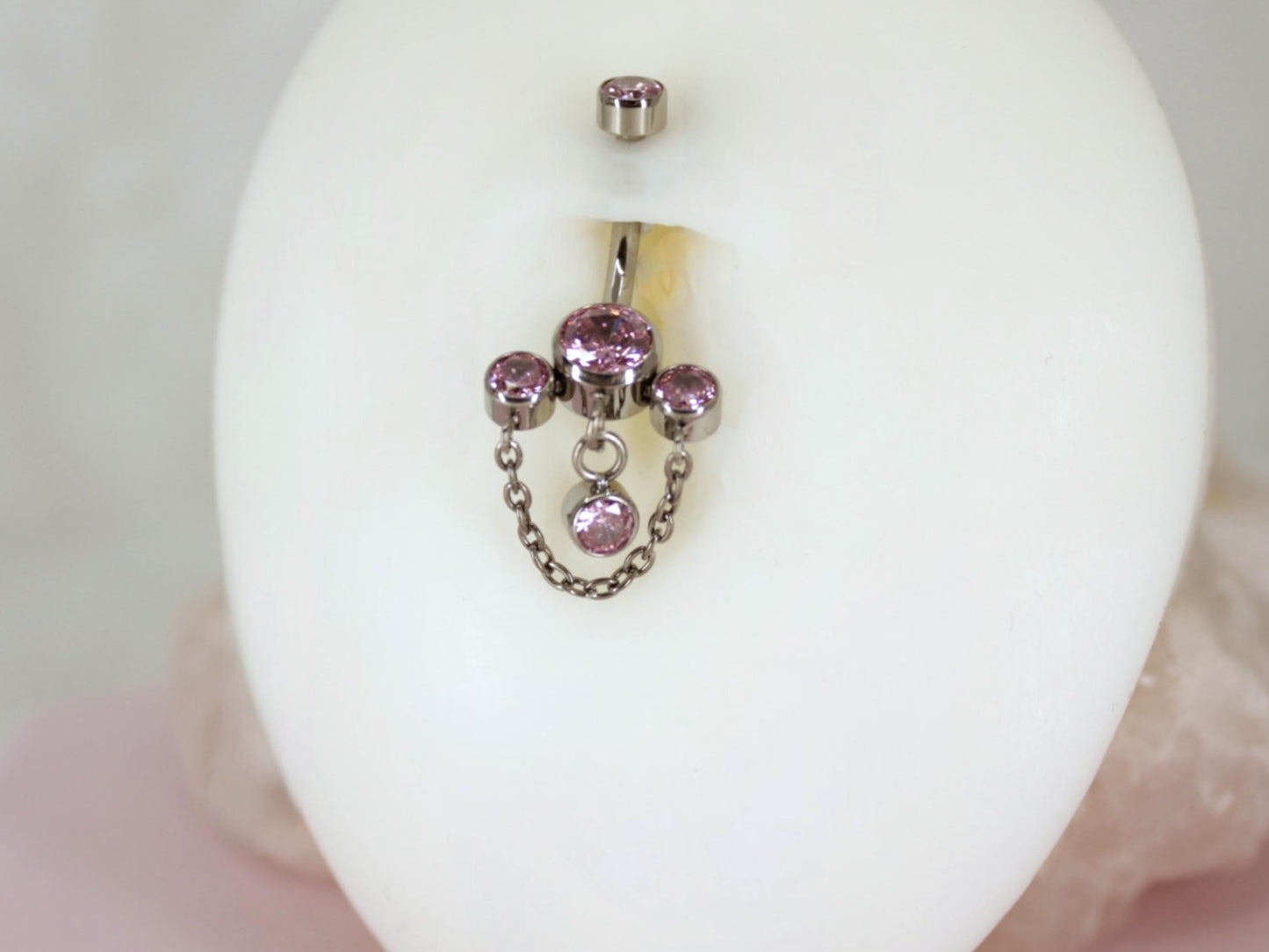 14g Dangle Chain Belly Ring, Dainty Pink Gem Chain Belly Ring, Implant Grade Titanium Navel Ring Body Piercing Jewelry