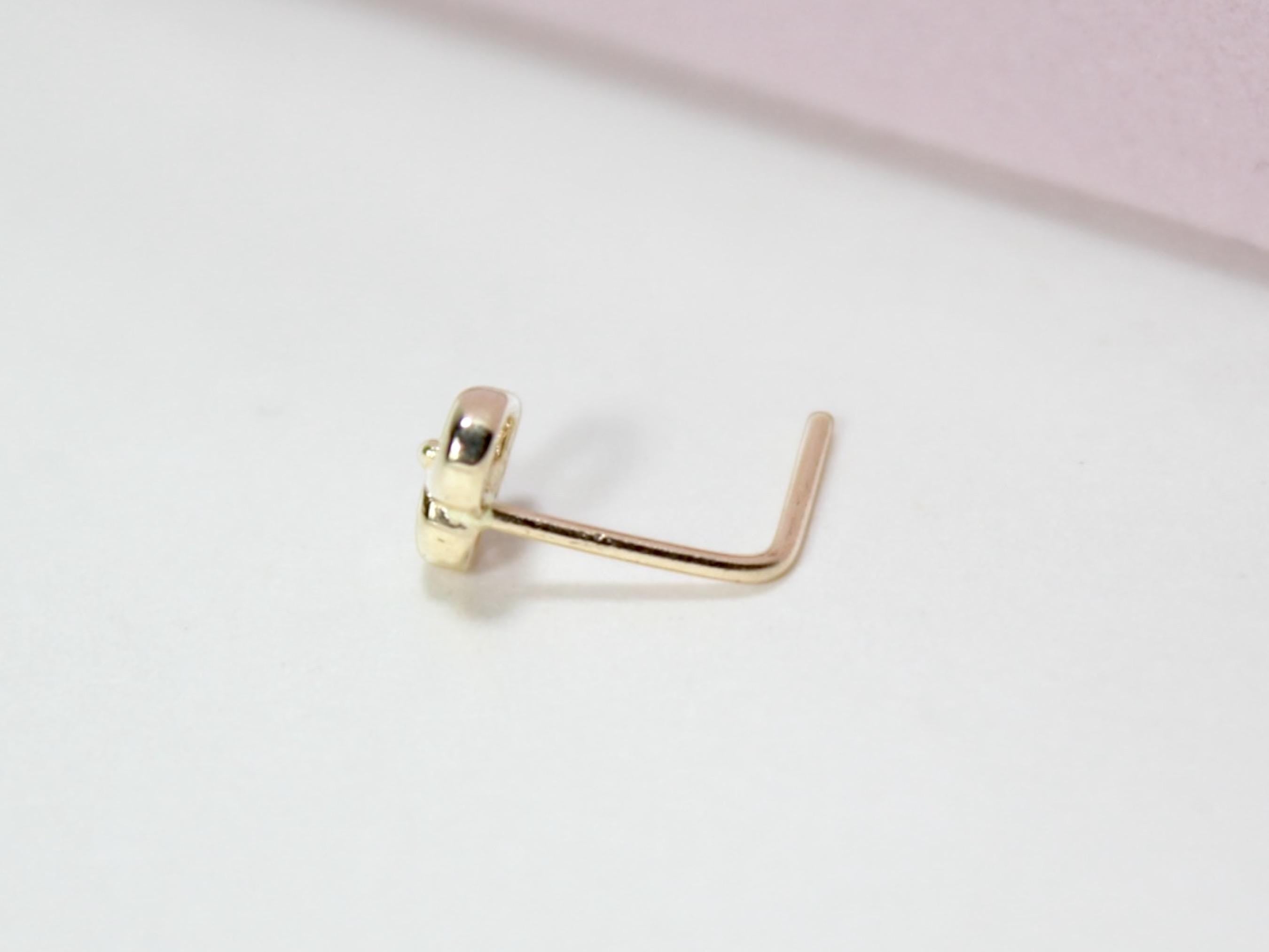 14K Gold Heart Nose Stud, 20g Dainty Crystal Heart L Shape Nose Stud, Gold Nose Jewelry, Minimalist Nose Piercing Ring Jewelry