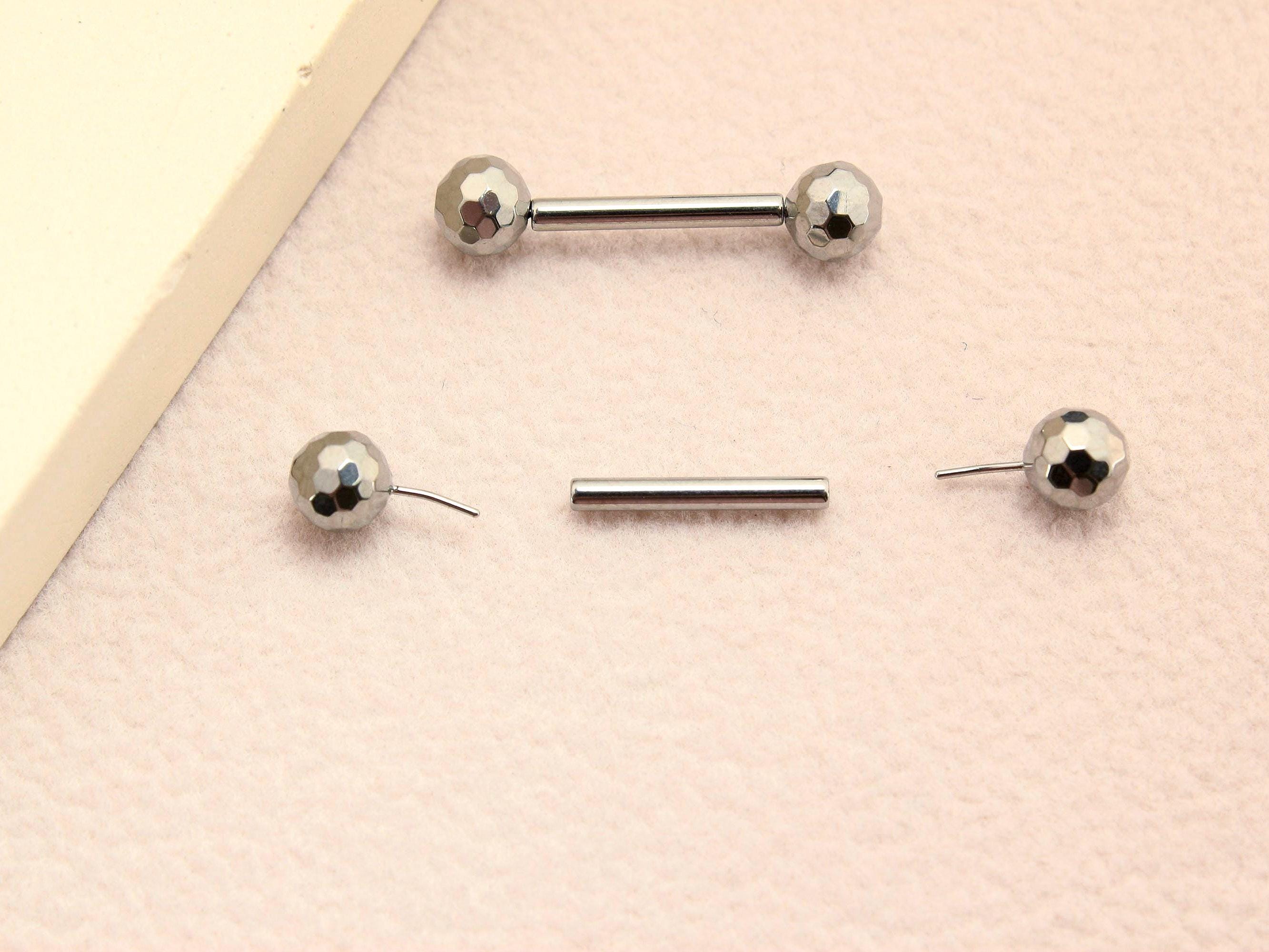 Titanium Nipple Barbell Sheild, 14G Disco Ball End Threadless Push In Nipple Ring Jewelry,Pair of 2 Nipple Piercing, Push In Body Jewelry