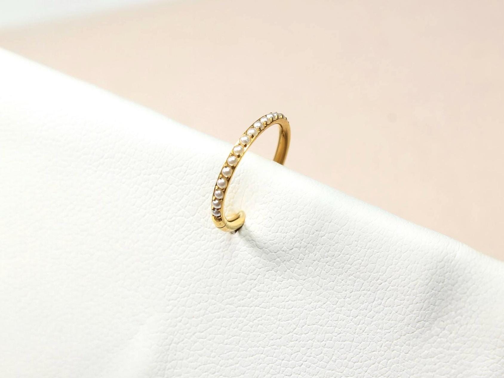 16g Titanium Nose Ring, Gold Pearl Decor Nose Hoop Clicker, Minimalist Nose Hoop Ring, Cartilage Piercing, Nose Piercing Body Jewelry