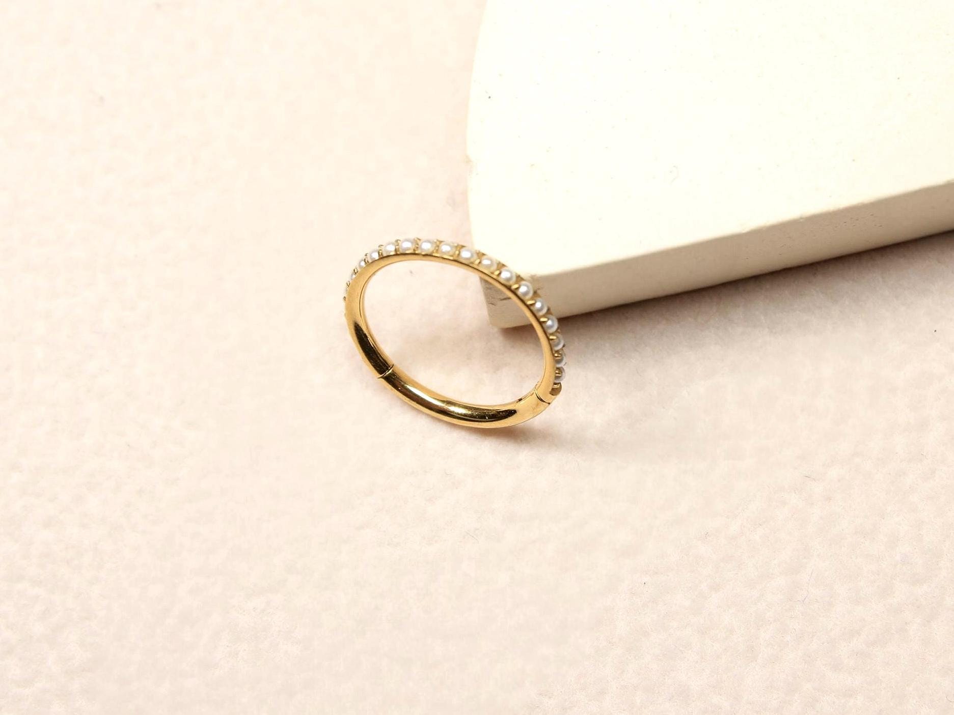 16g Titanium Nose Ring, Gold Pearl Decor Nose Hoop Clicker, Minimalist Nose Hoop Ring, Cartilage Piercing, Nose Piercing Body Jewelry