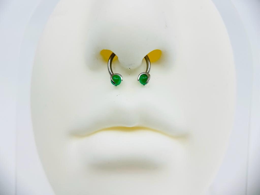 Implant Grade Titanium Natural Stone Jade Green Horseshoe Hoop Ring, Internally Threaded Septum Piercing Hoop Ring, Septum Jewelry Ring