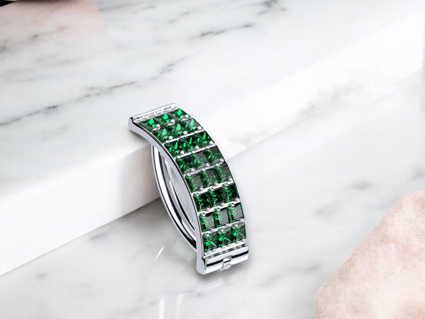 NEW • Titanium Green Belly Clicker Ring, Triple Line Gem Belly Piercing Clicker Ring Jewelry, 14G Minimalist Navel Piercing